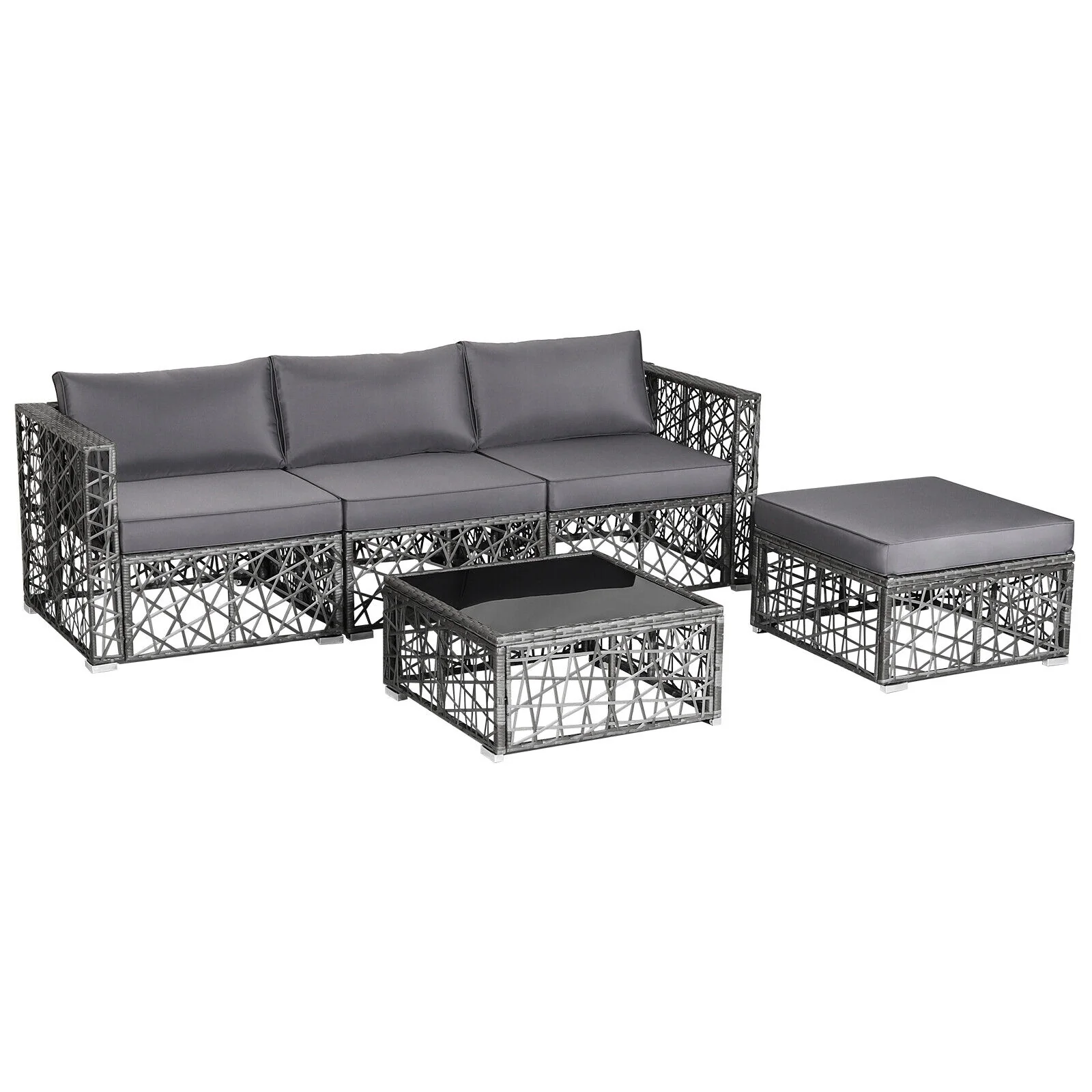 5 Piece Patio PE Rattan Wicker Sofa Set, Gray - Image 9