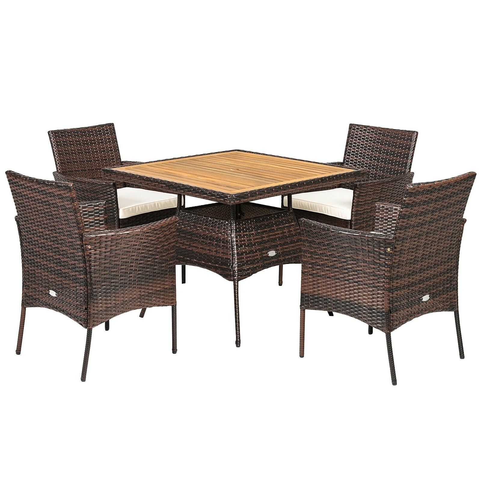 5 Piece Patio Rattan Dining Set, Arm Chair, Wooden Table Top, Brown - Image 4