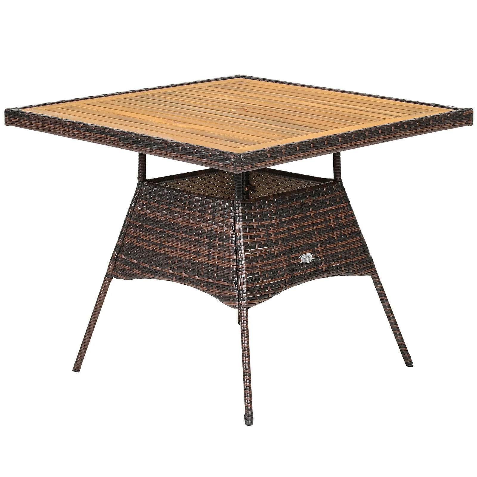 5 Piece Patio Rattan Dining Set, Arm Chair, Wooden Table Top, Brown - Image 9