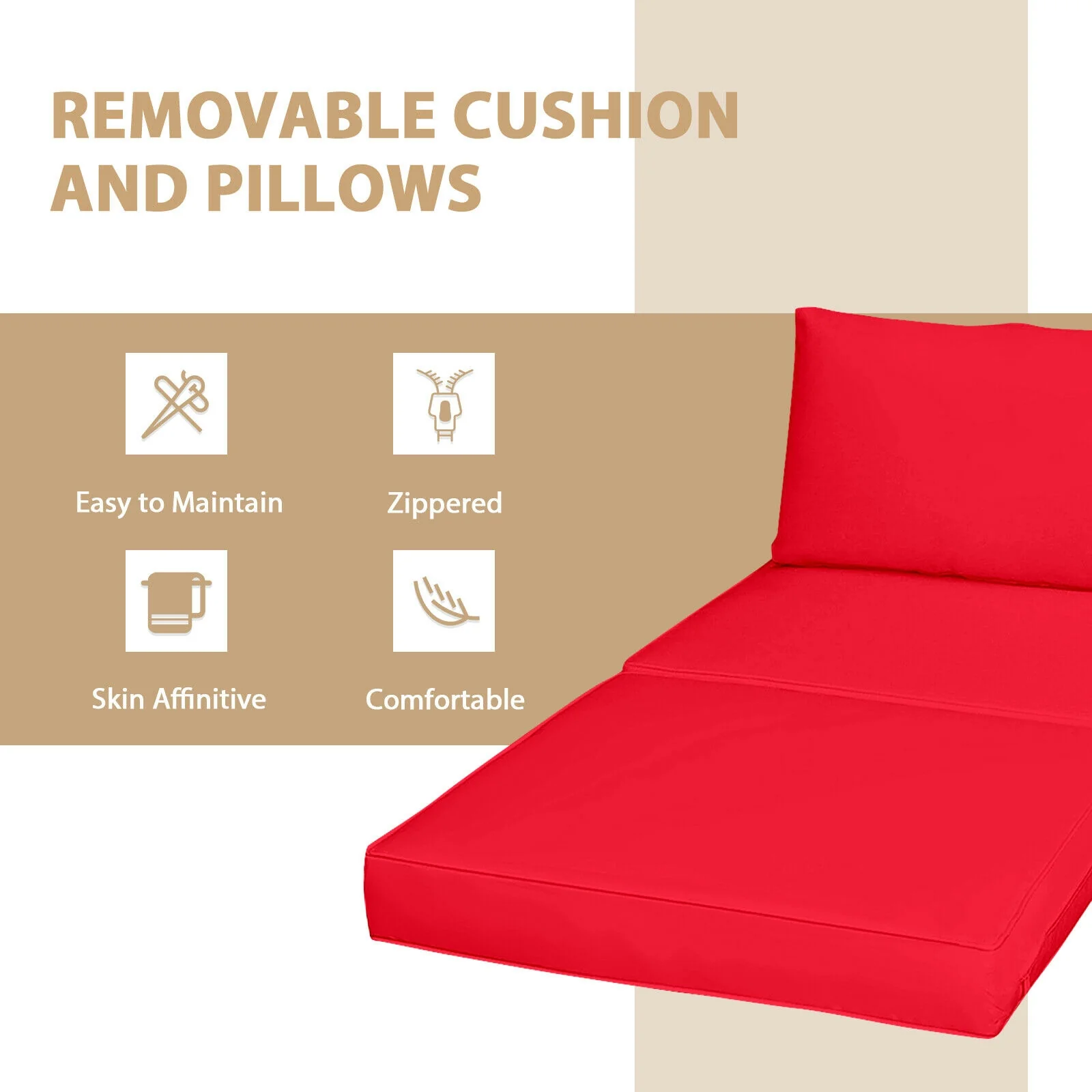5-Piece Patio Rattan Furniture Set, Cushioned Armless Sofa, Red - Image 8