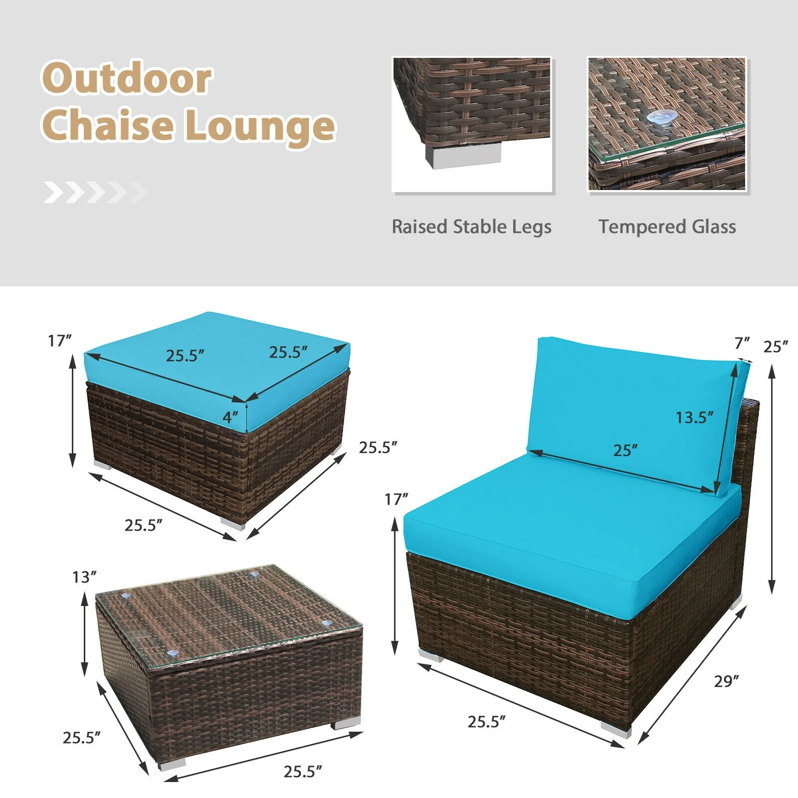 5 Piece Patio Rattan Furniture Set, Turquoise - Image 6