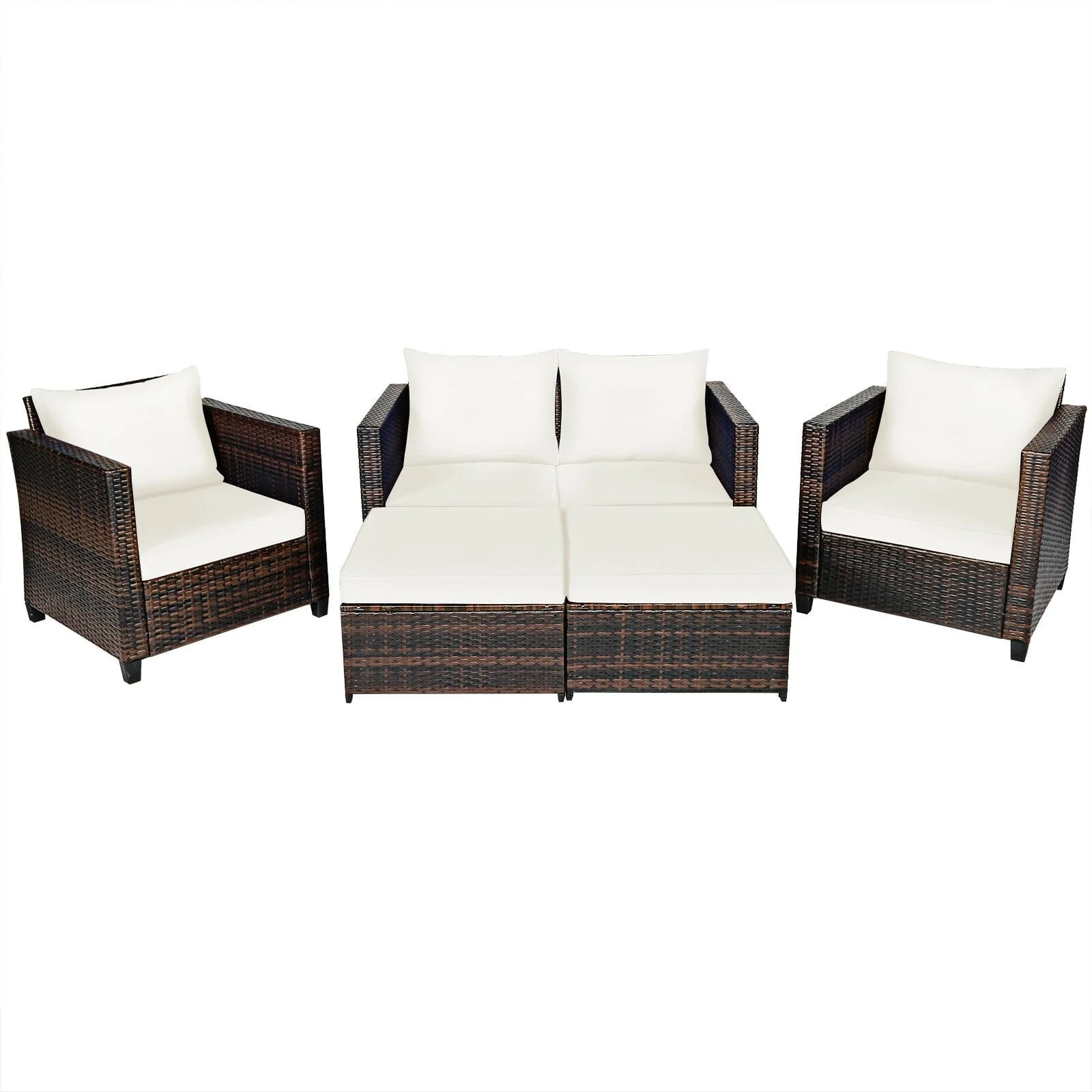 5 Piece Patio Rattan Furniture Set, White - Image 4