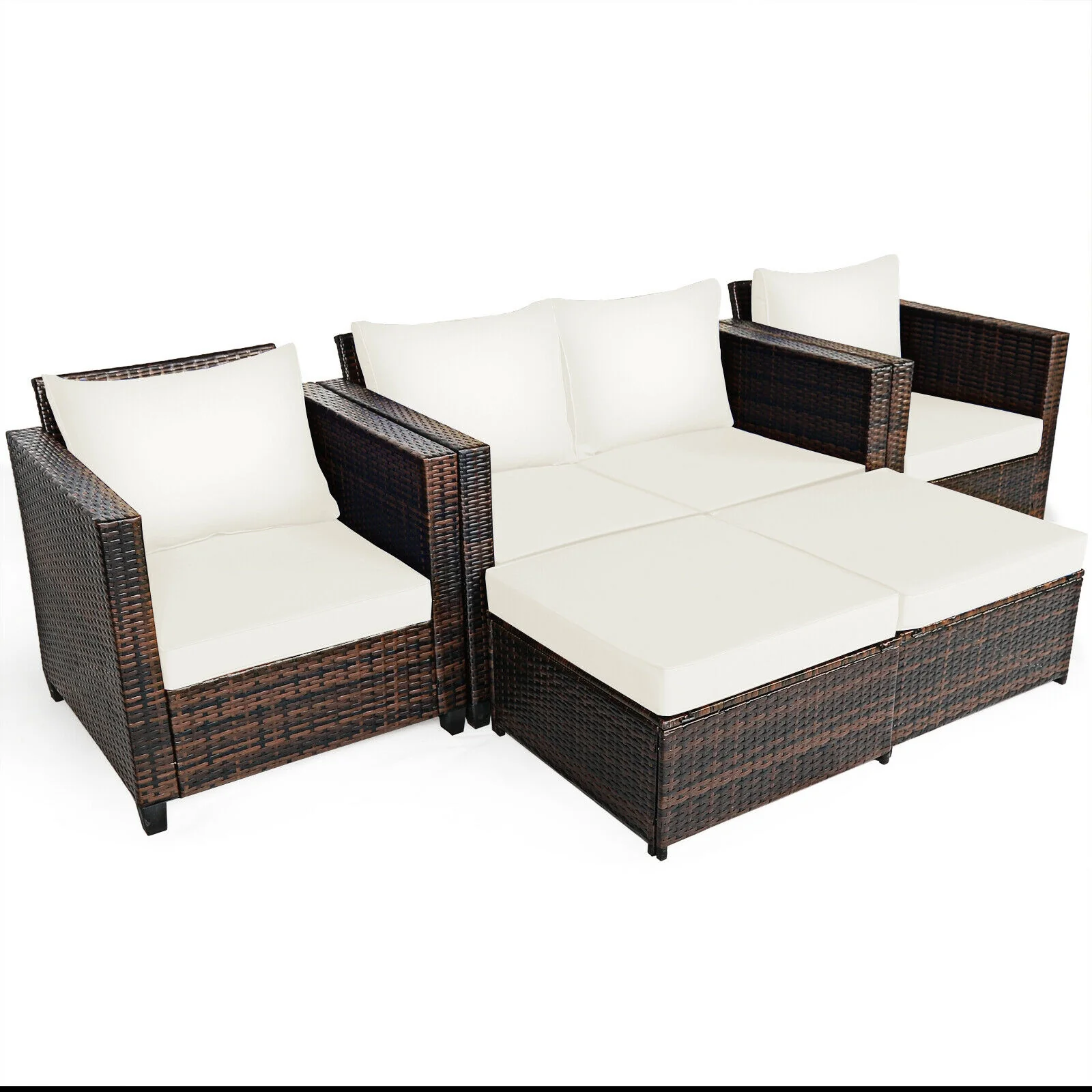 5 Piece Patio Rattan Furniture Set, White - Image 5