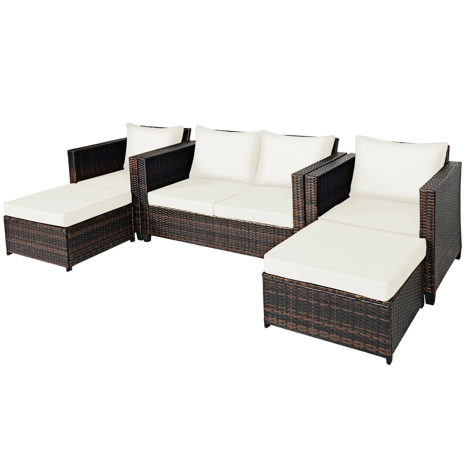 5 Piece Patio Rattan Furniture Set, White - Image 8