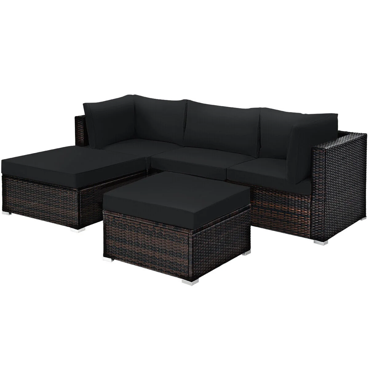 5 Piece Patio Sectional Rattan Furniture Set, Black - Image 5