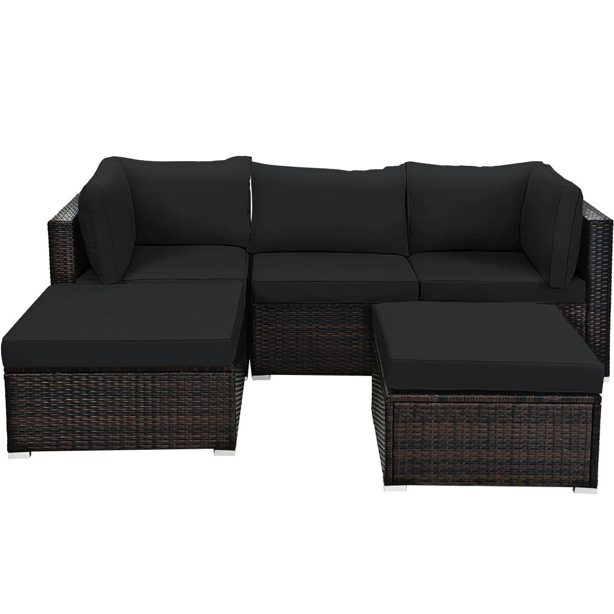 5 Piece Patio Sectional Rattan Furniture Set, Black - Image 9
