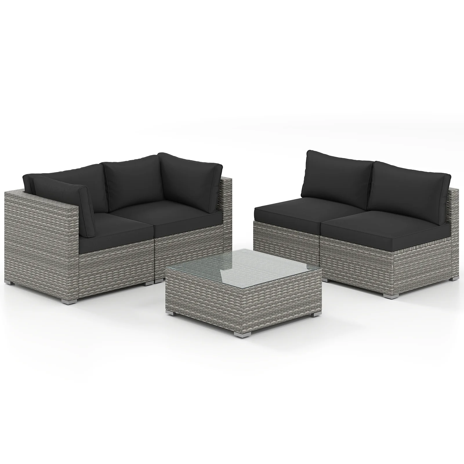 5-Piece Patio Sectional Sofa, Glass Coffee Table, Black - Image 4