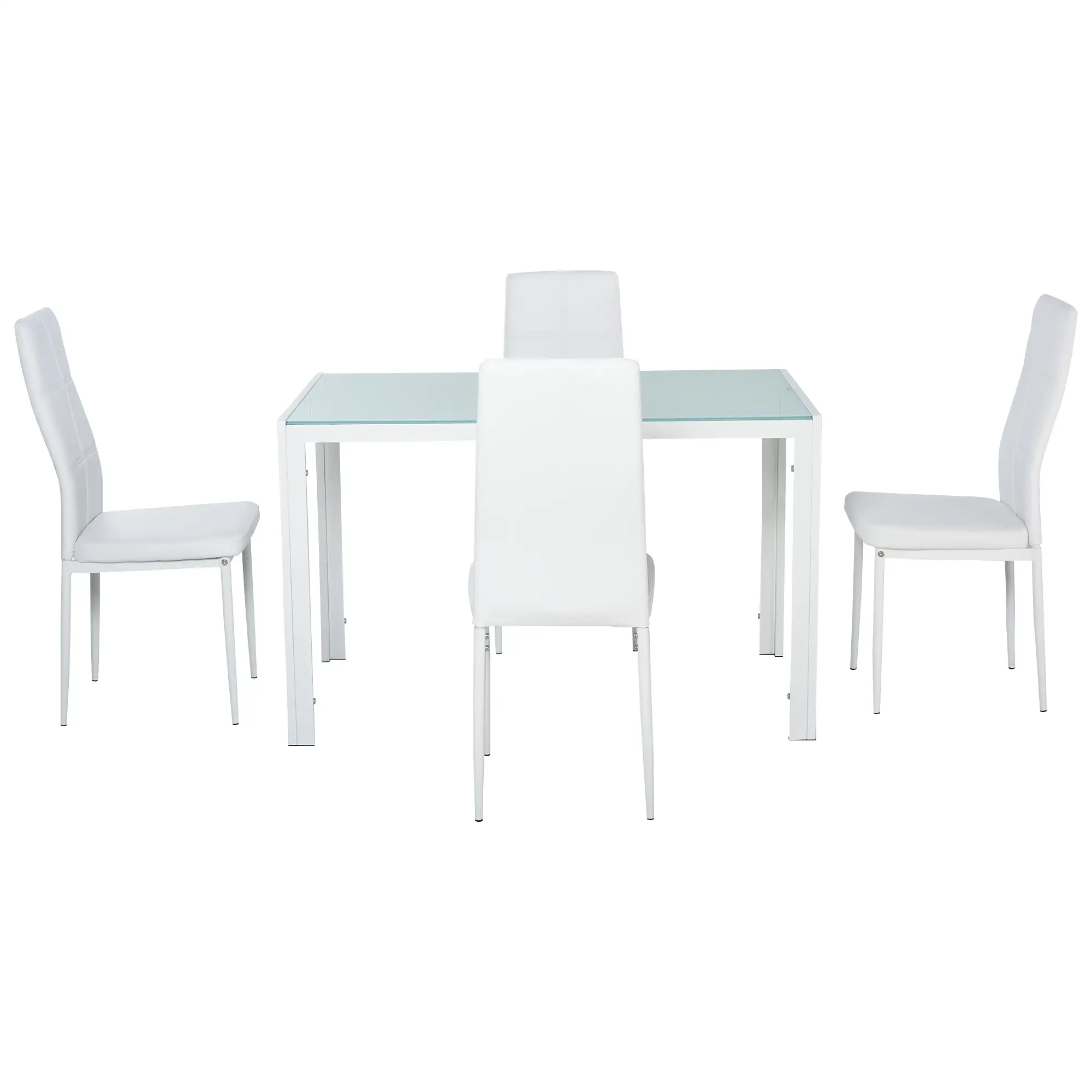 5-Piece Rectangular Glass Kitchen Table, Metal Frame, White - Image 15