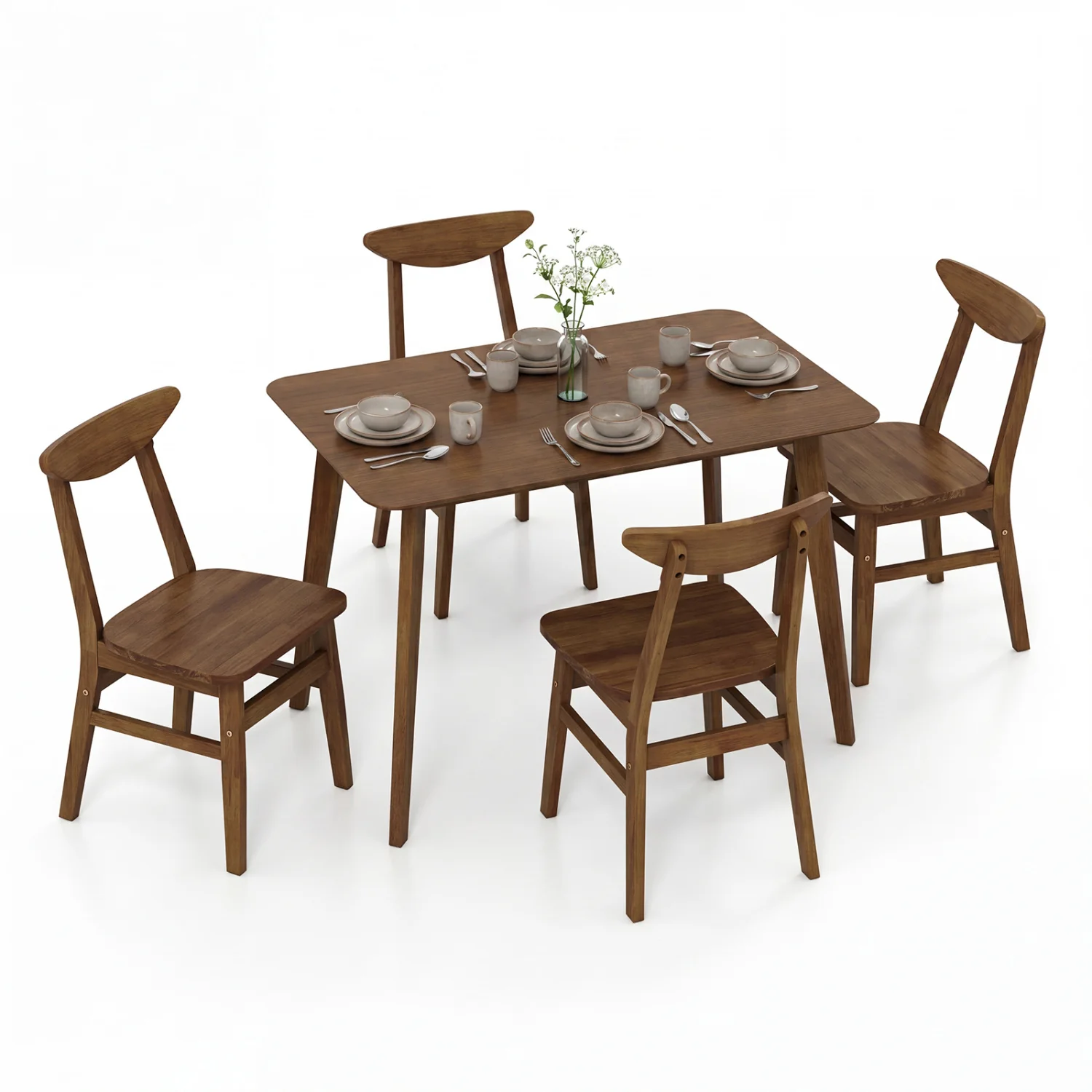 5-Piece Solid Wood Dining Table Set, Walnut