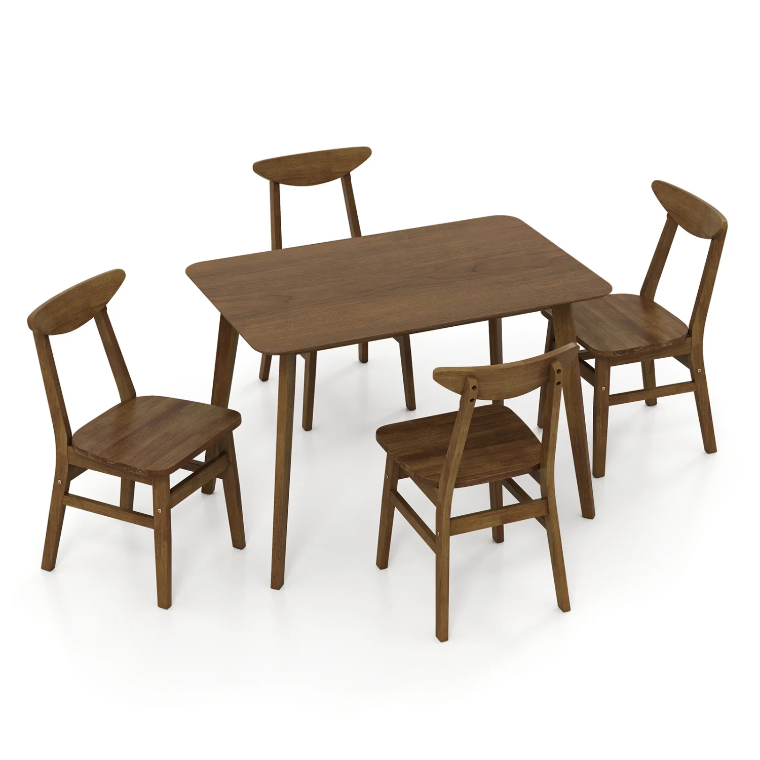 5-Piece Solid Wood Dining Table Set, Walnut - Image 4