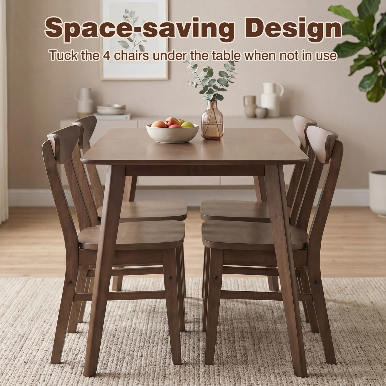 5-Piece Solid Wood Dining Table Set, Walnut - Image 9