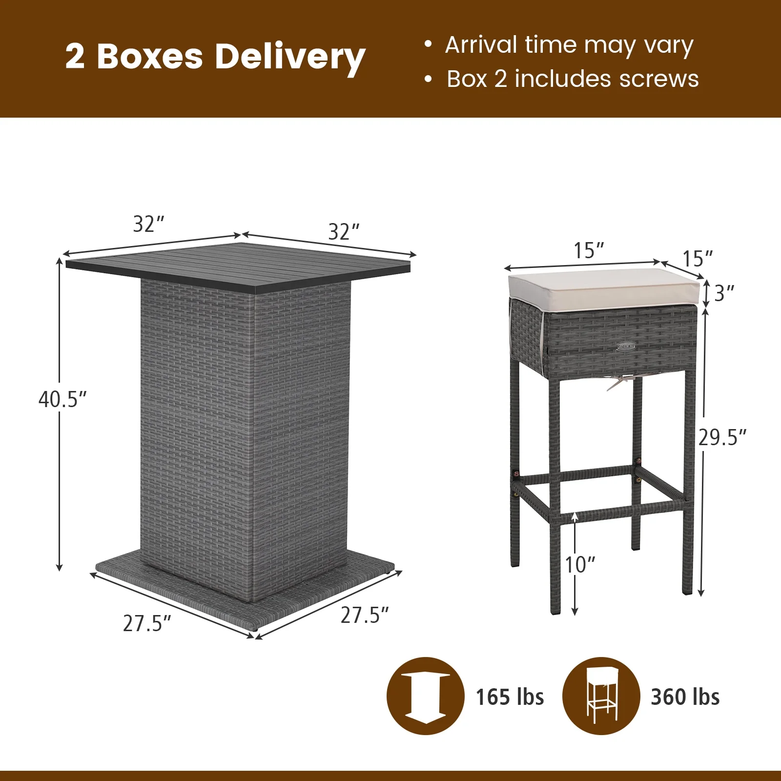 5 Piece Wicker Bar Table Set, Hidden Storage Shelves, Beige - Image 6