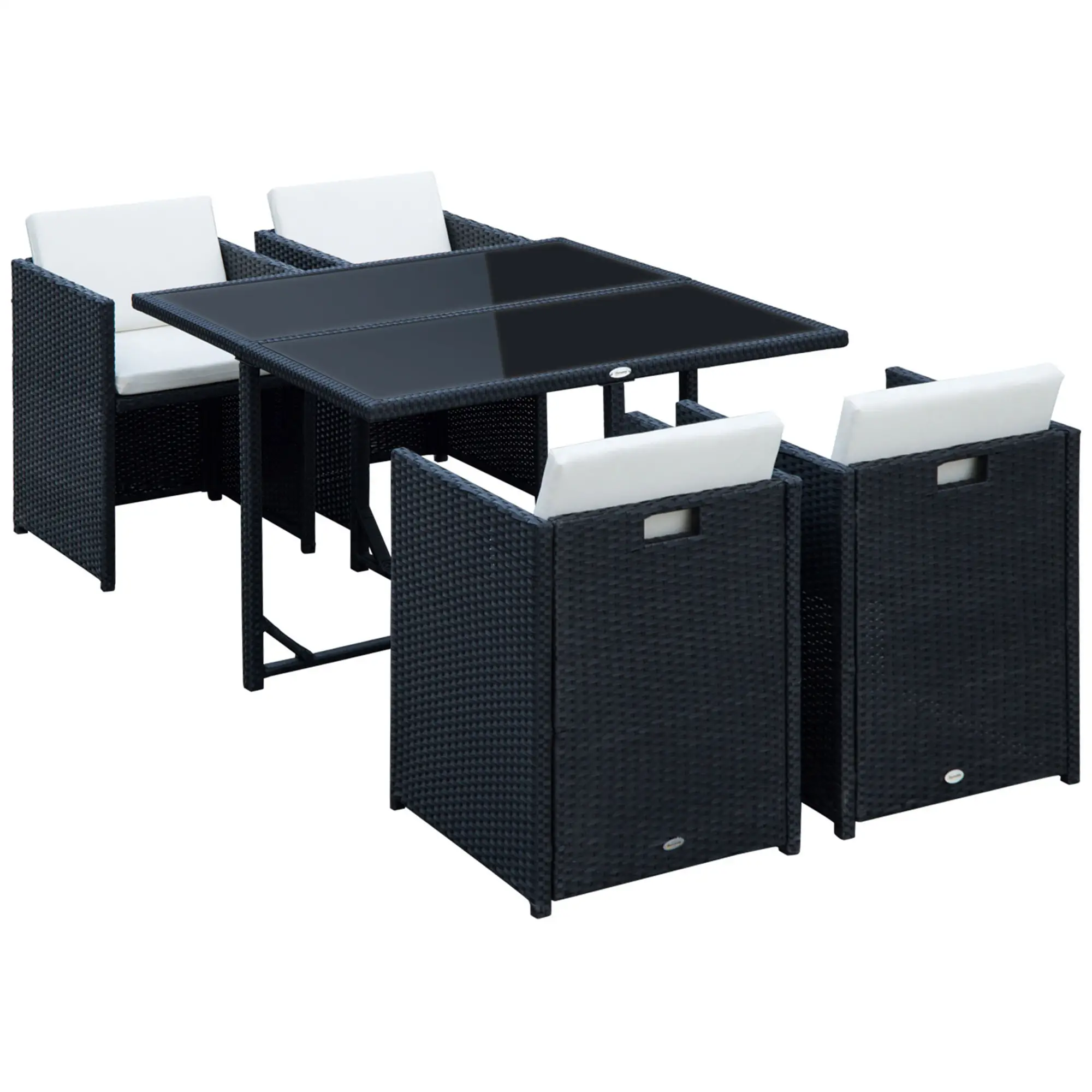 5-Piece Wicker Patio Dining Set, Removable Cushions, Glass Table, Cream - Image 13