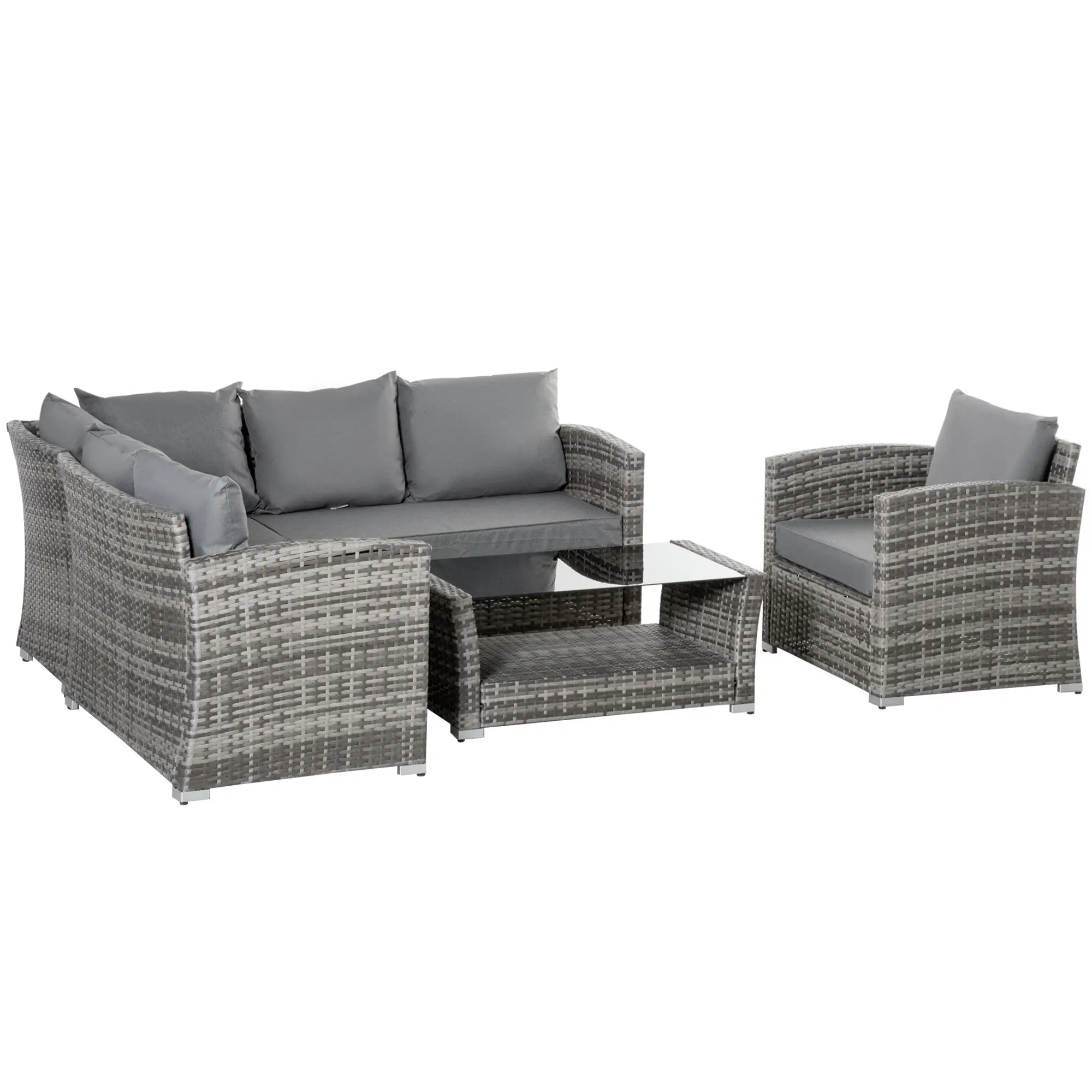 5-Piece Wicker Patio Set, 4" Thick Cushions, Outdoor PE Rattan Sofa, Grey