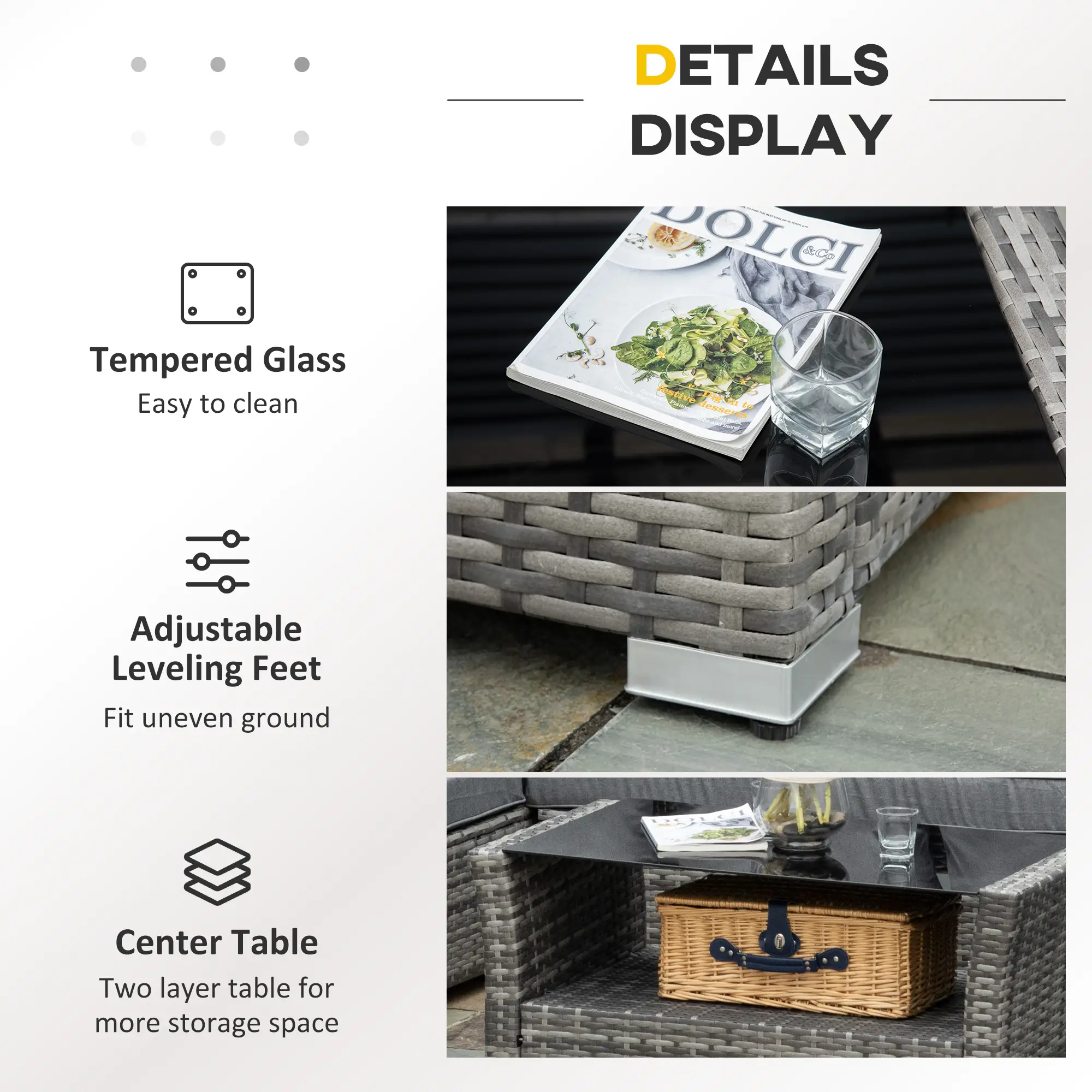 5-Piece Wicker Patio Set, 4" Thick Cushions, Outdoor PE Rattan Sofa, Grey - Image 6