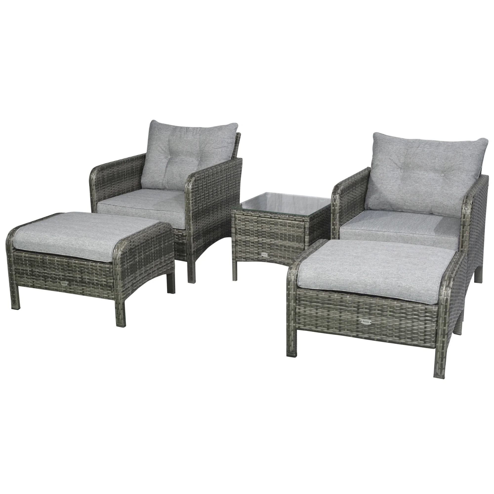 5-Piece Wicker Patio Sofa Set, Thick Padded Cushions, Light Grey