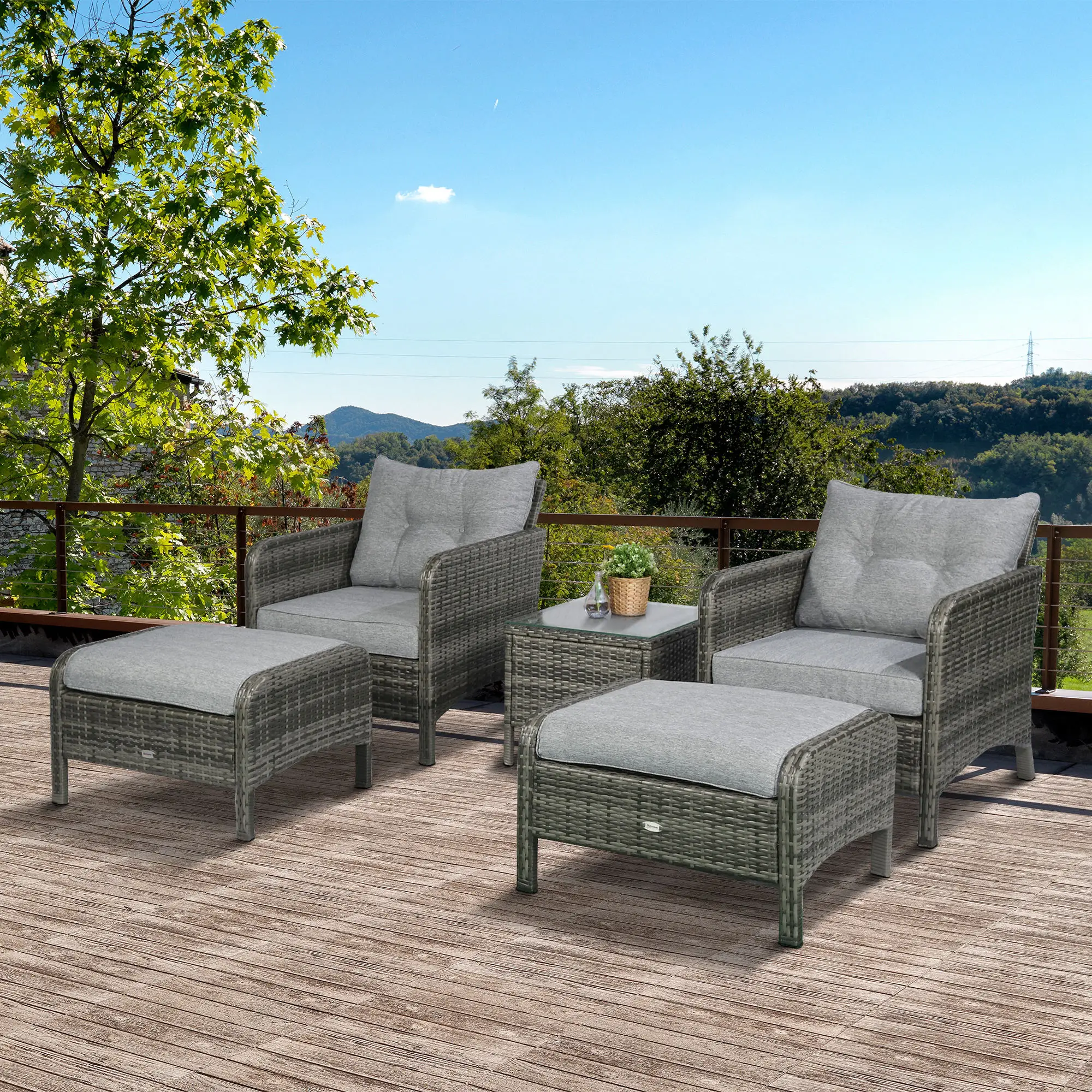 5-Piece Wicker Patio Sofa Set, Thick Padded Cushions, Light Grey - Image 2
