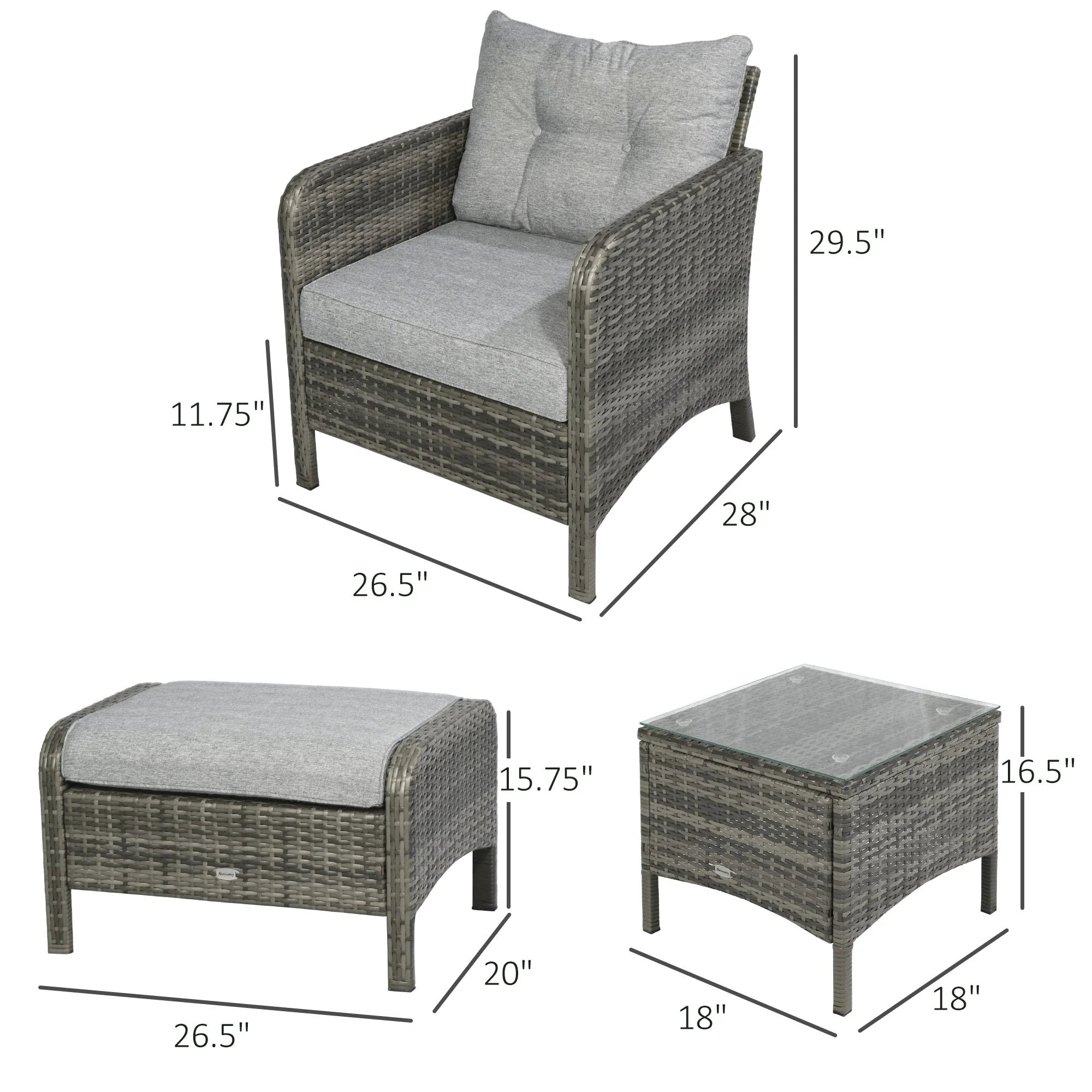 5-Piece Wicker Patio Sofa Set, Thick Padded Cushions, Light Grey - Image 3