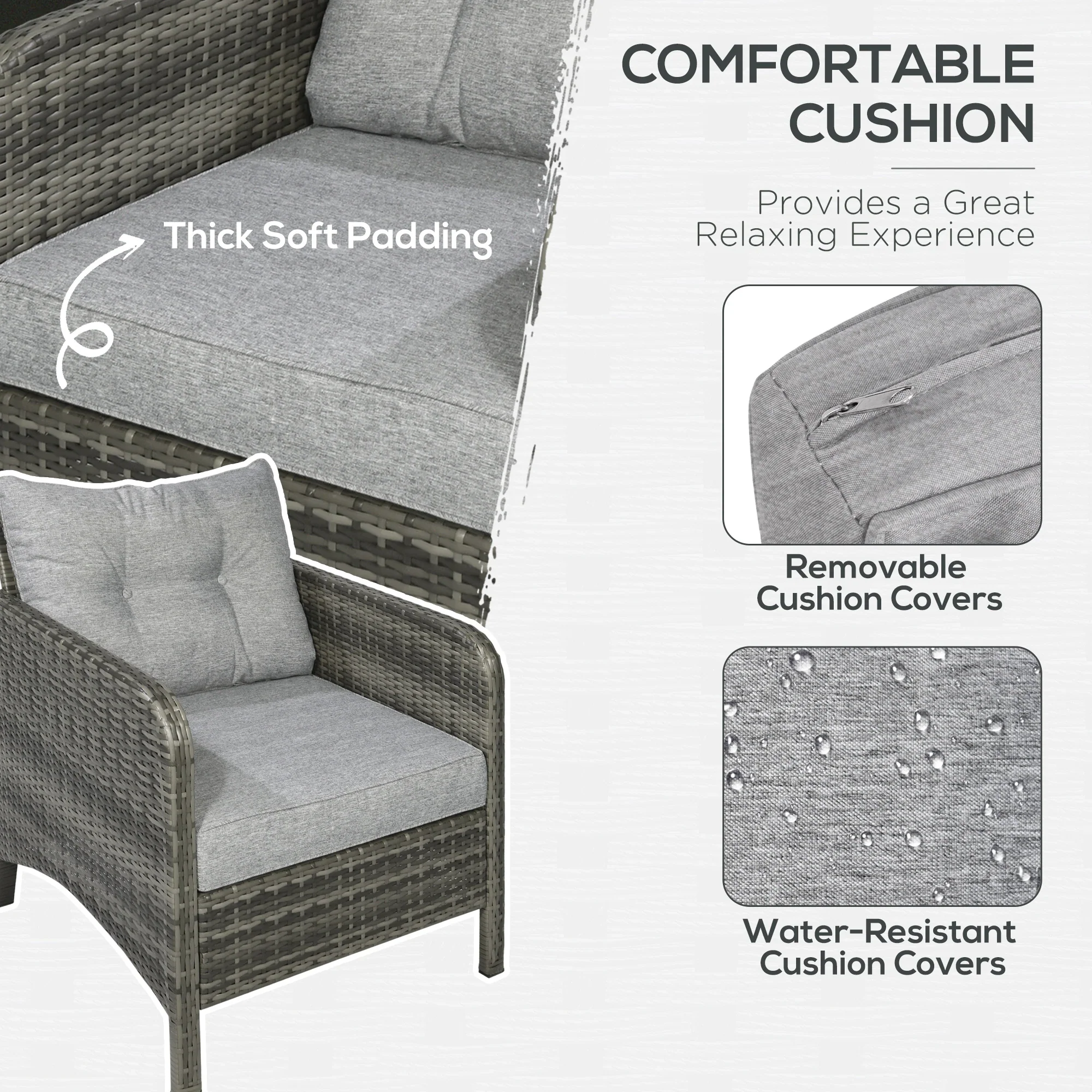 5-Piece Wicker Patio Sofa Set, Thick Padded Cushions, Light Grey - Image 5