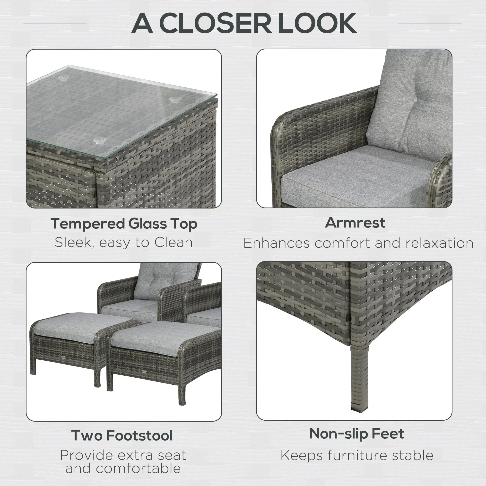 5-Piece Wicker Patio Sofa Set, Thick Padded Cushions, Light Grey - Image 6