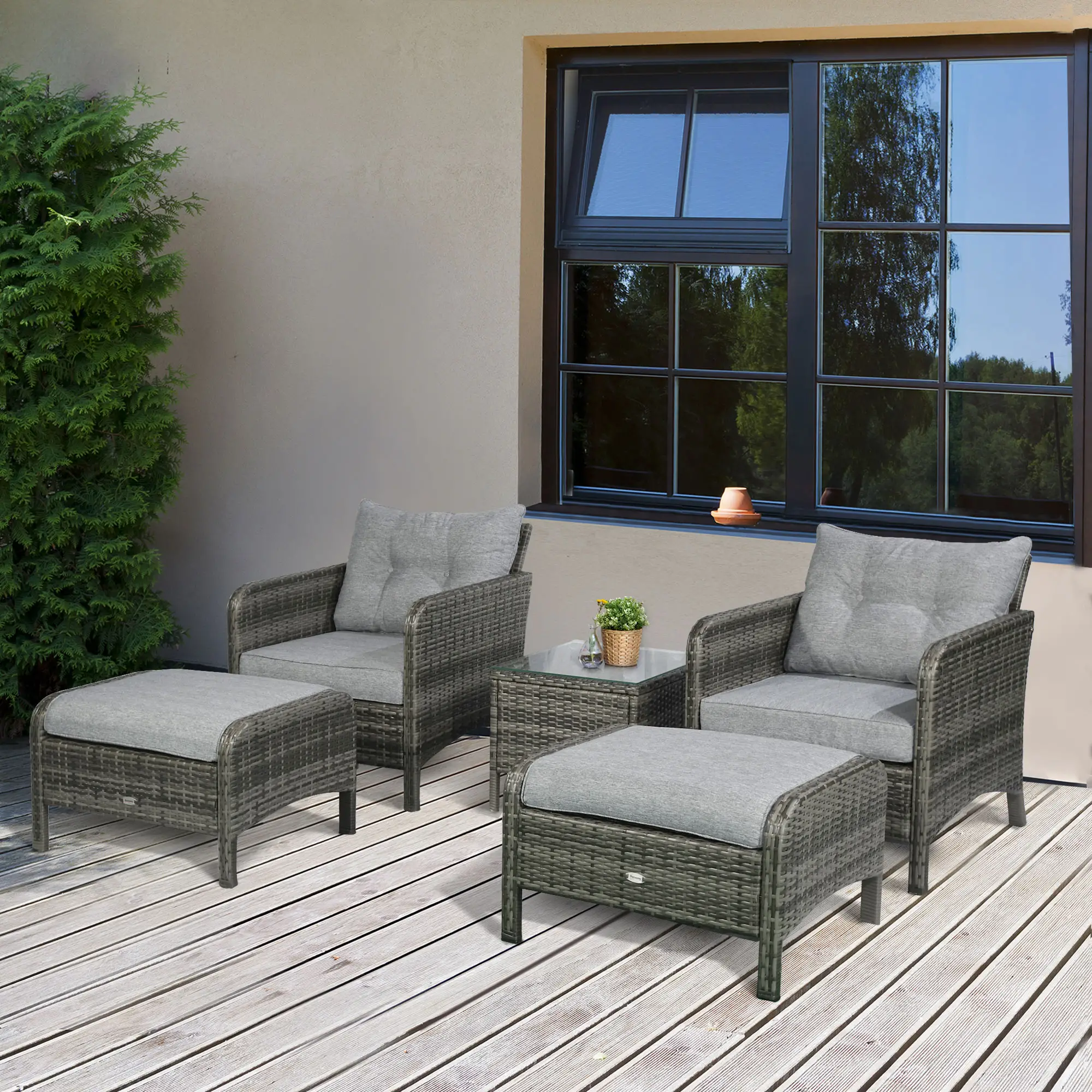 5-Piece Wicker Patio Sofa Set, Thick Padded Cushions, Light Grey - Image 8