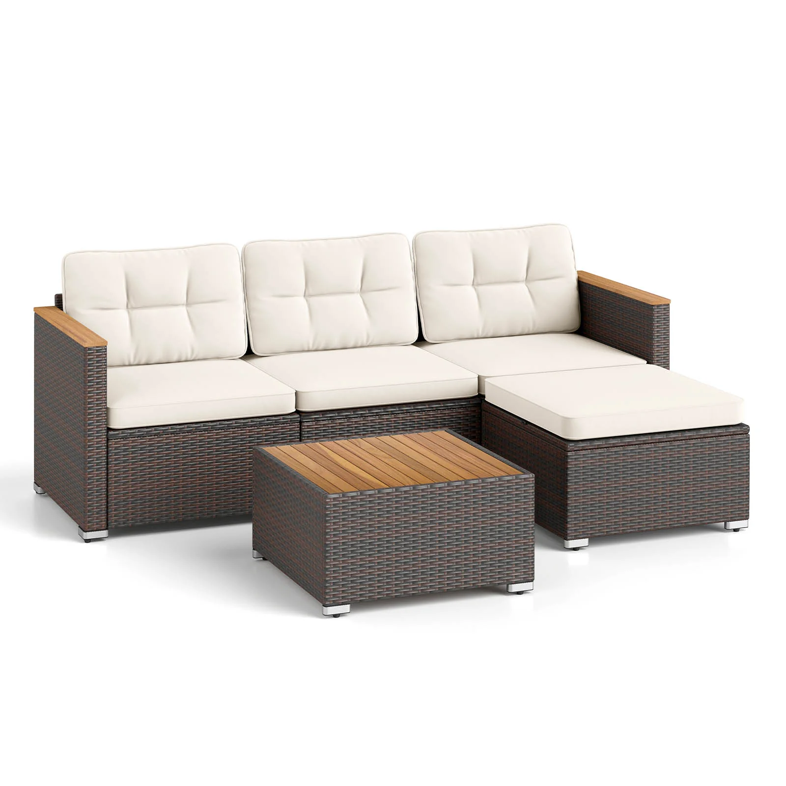 5-Piece Wicker Rattan Conversation Set With Cushions, Coffee Table, White - Image 4