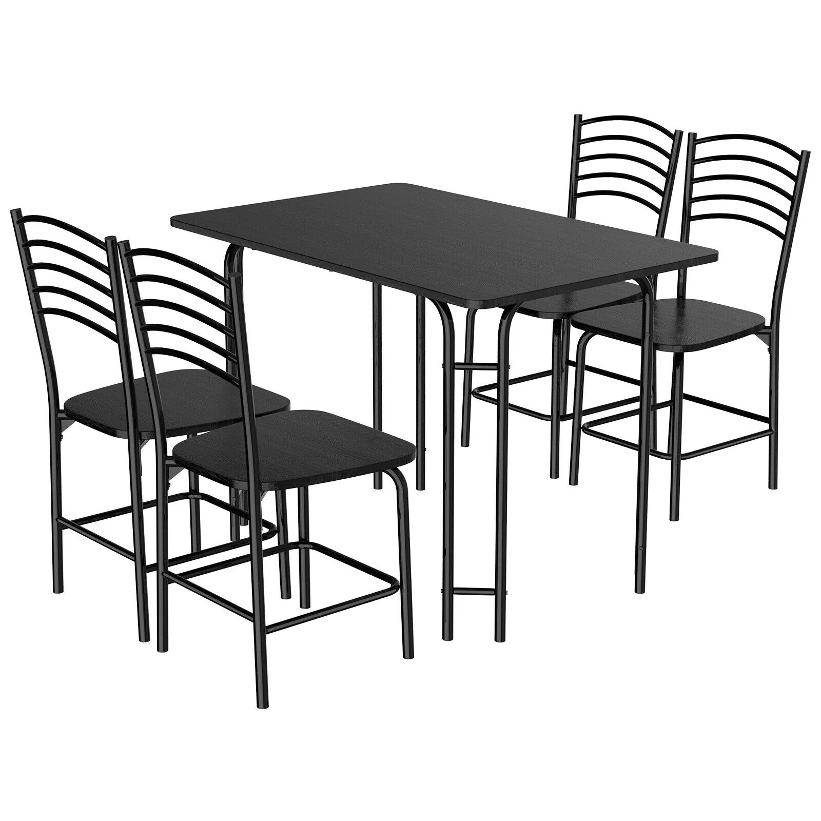 5 Piece Wood Rectangular Dining Table Set, Black
