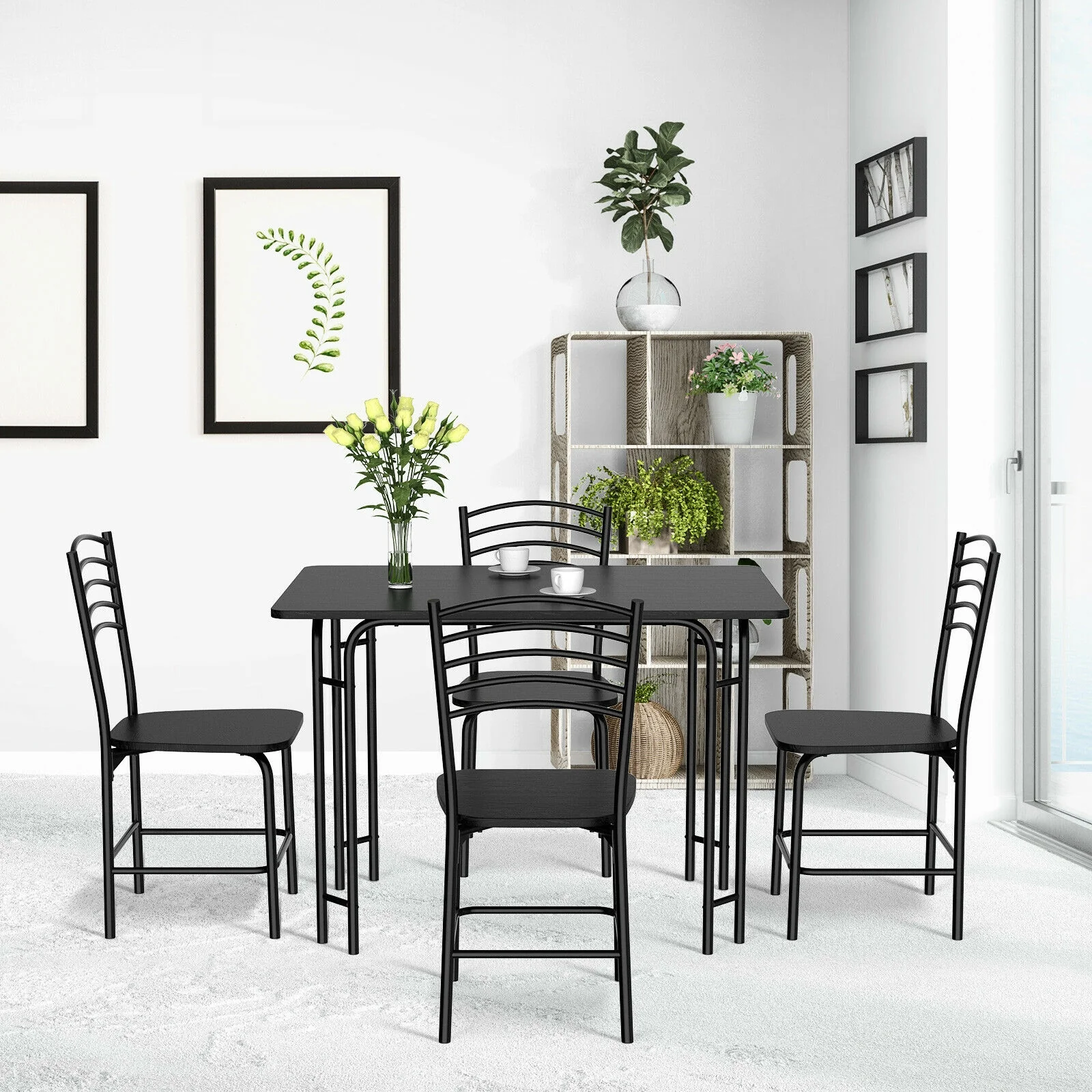 5 Piece Wood Rectangular Dining Table Set, Black - Image 3