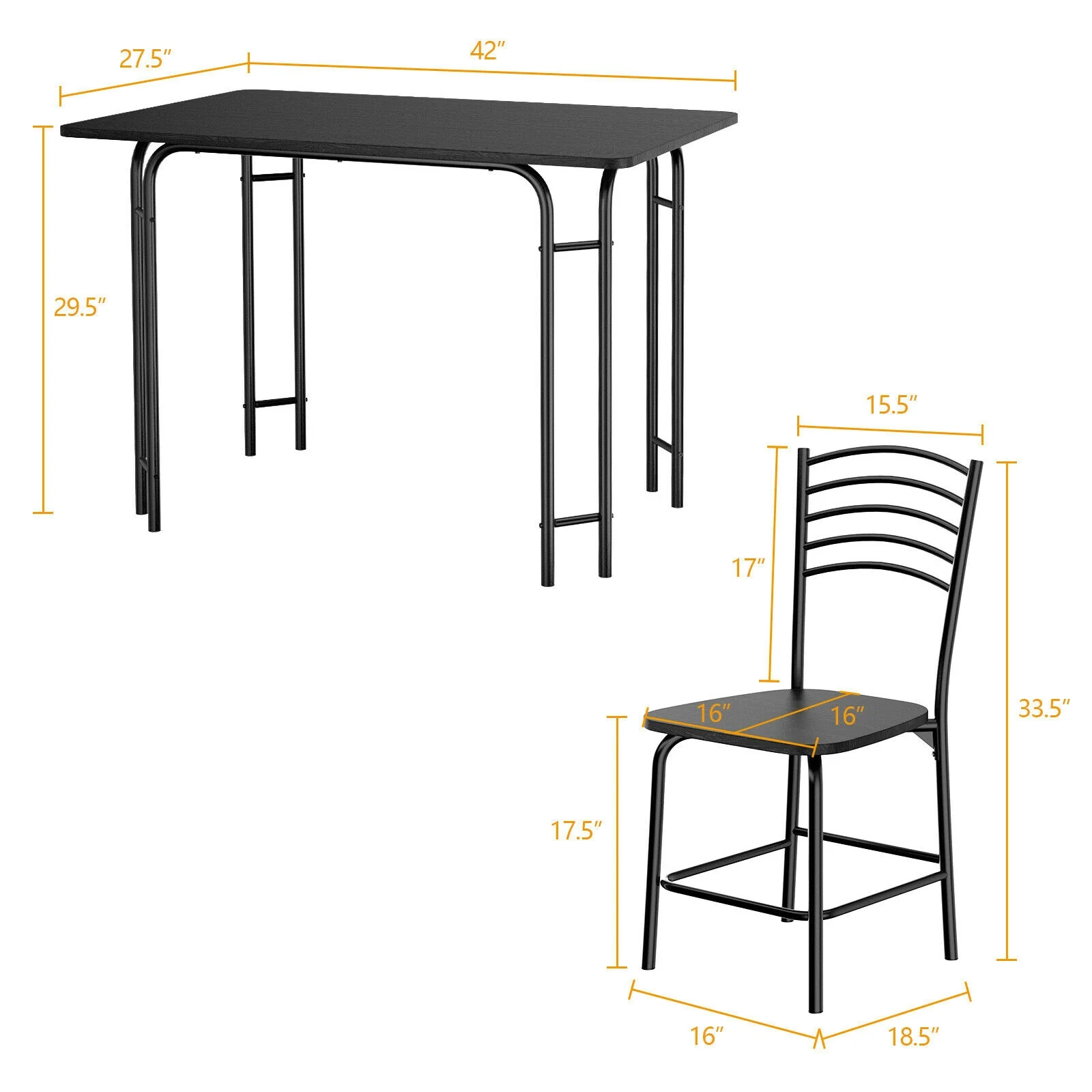 5 Piece Wood Rectangular Dining Table Set, Black - Image 6