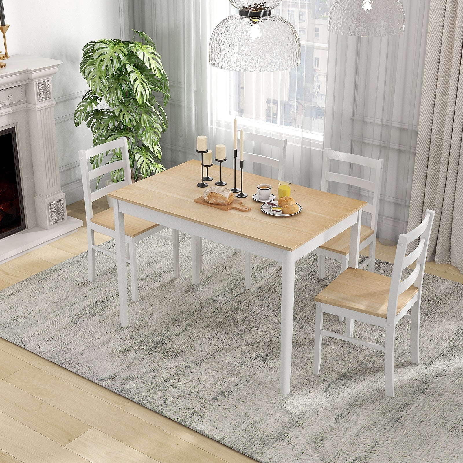 5-Piece Wooden Dining Set, Rectangular Table, 4 Chairs, Natural - Image 7