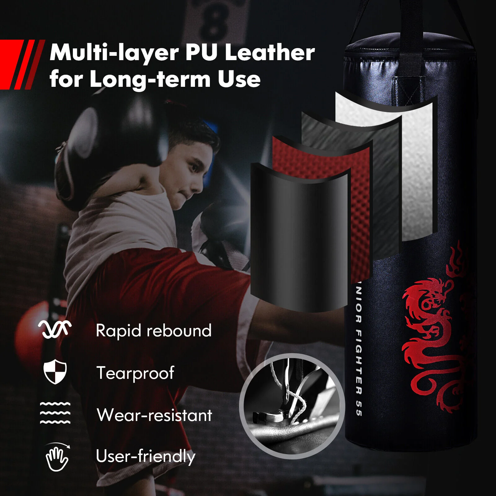 5 Pieces 40Lbs Boxing Set, Jump Rope, Gloves, Black - Image 10