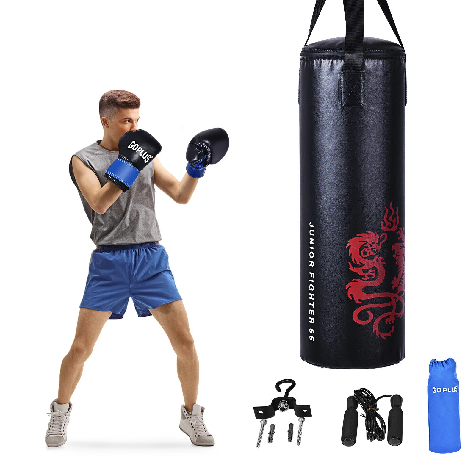 5 Pieces 40Lbs Boxing Set, Jump Rope, Gloves, Black - Image 5