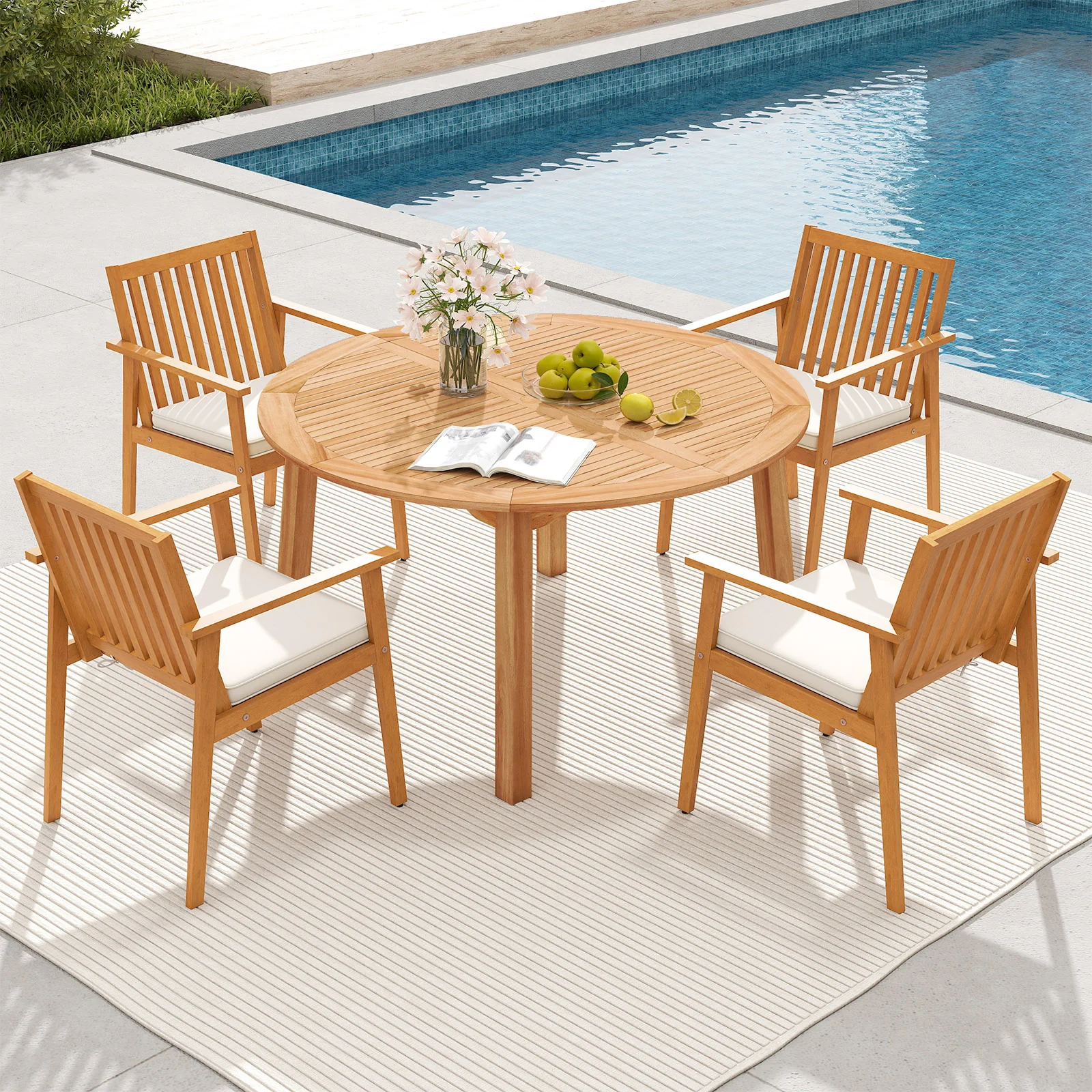 5 Pieces Acacia Wood Patio Dining Set with Umbrella Hole - Image 3