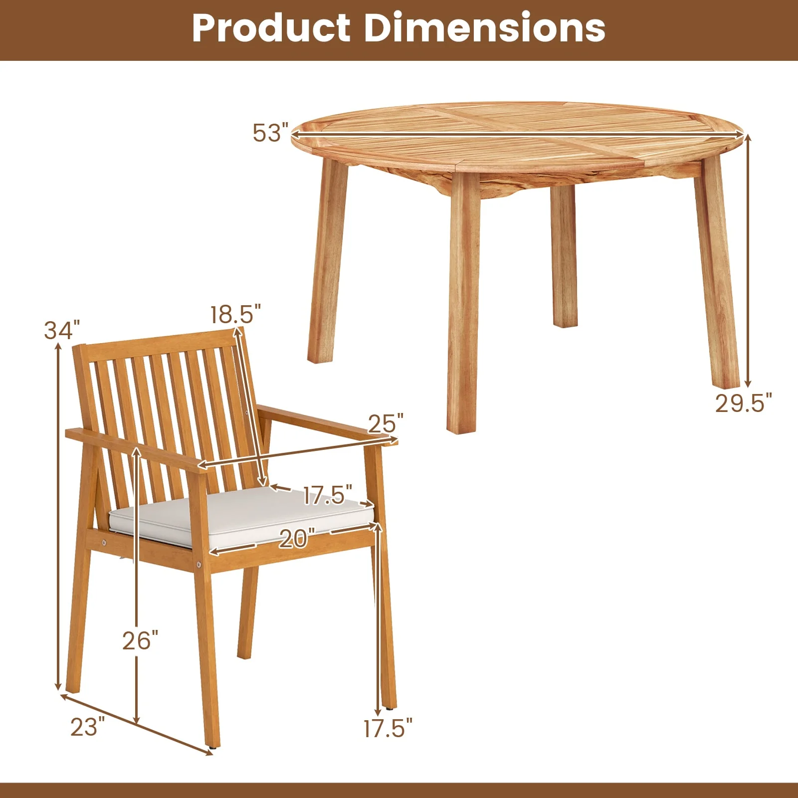 5 Pieces Acacia Wood Patio Dining Set with Umbrella Hole - Image 5