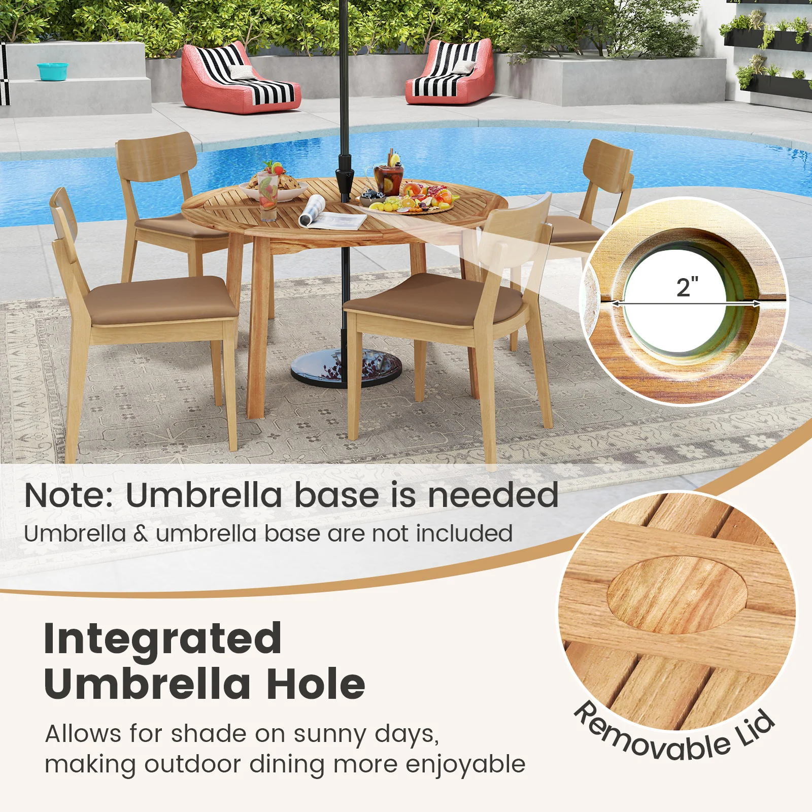 5 Pieces Acacia Wood Patio Dining Set with Umbrella Hole - Image 7