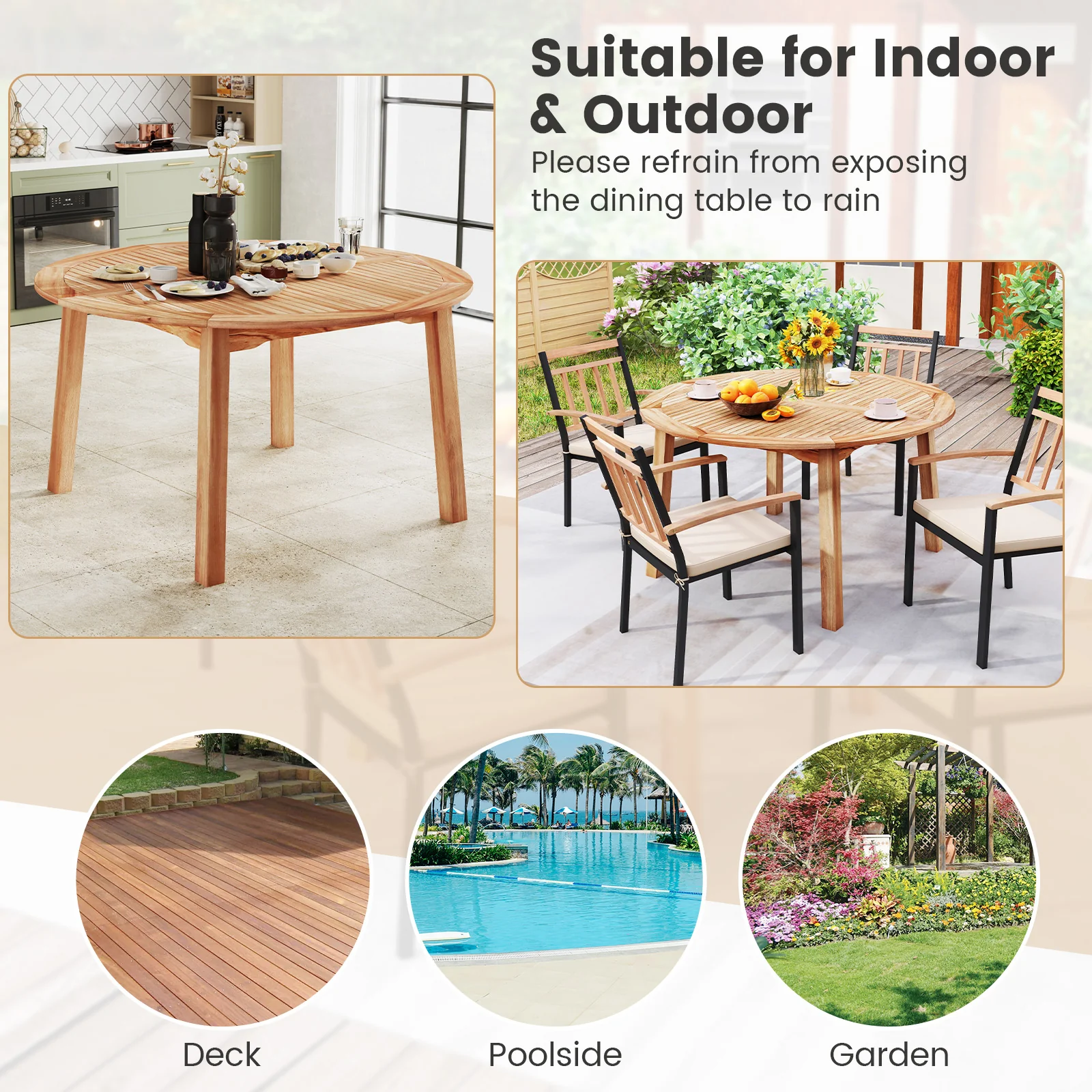 5 Pieces Acacia Wood Patio Dining Set with Umbrella Hole - Image 8