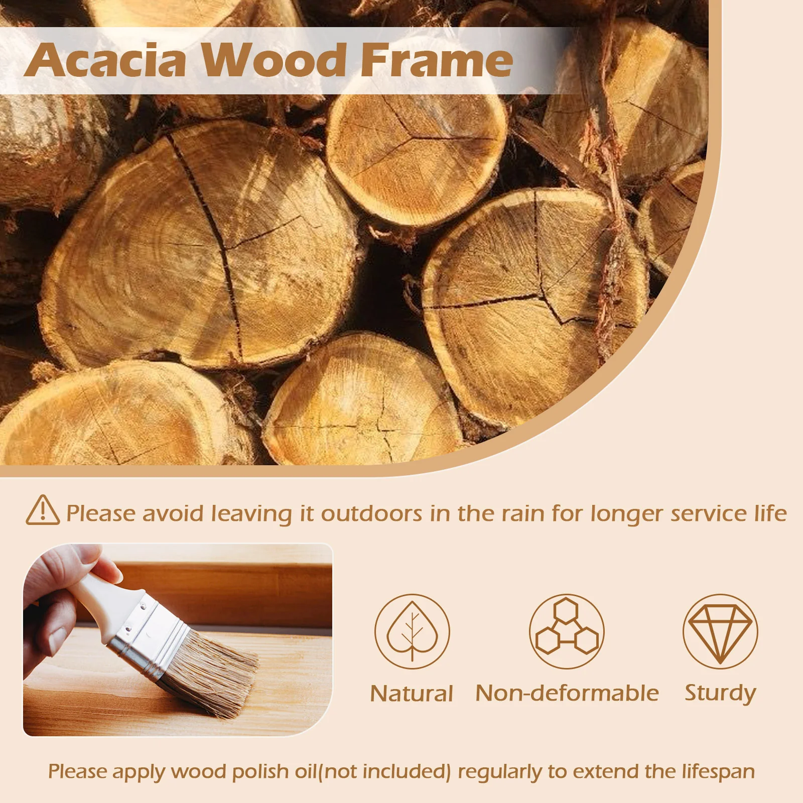 5 Pieces Acacia Wood Patio Dining Set with Umbrella Hole - Image 9