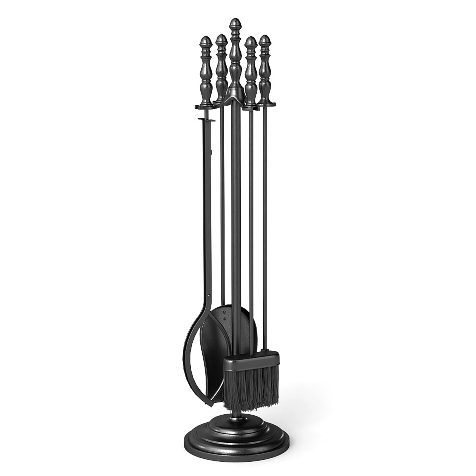 5-Pieces Fireplace Tool Set with Poker Tongs Brush Shovel and Round Stand - Image 4