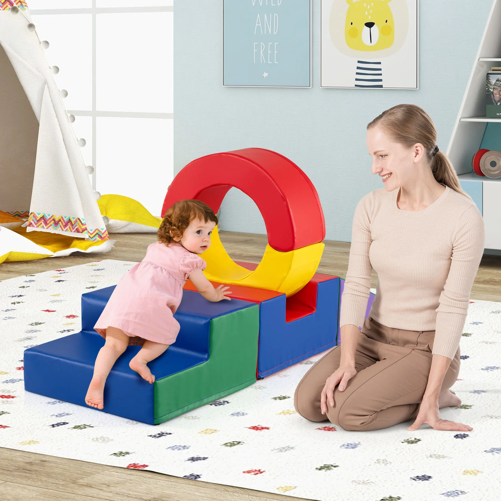 5 Pieces Kids Climbing Toys with PU Leather Cover, Multicolor - Image 3