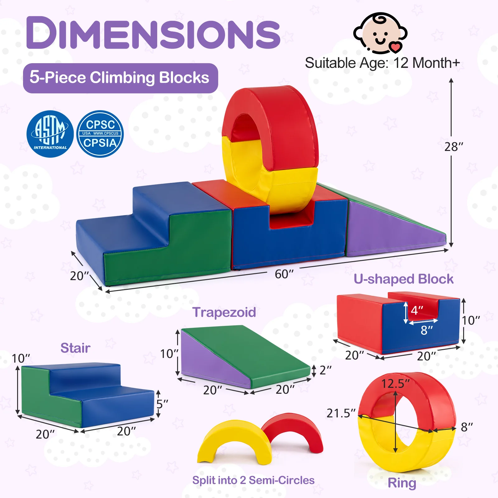 5 Pieces Kids Climbing Toys with PU Leather Cover, Multicolor - Image 6