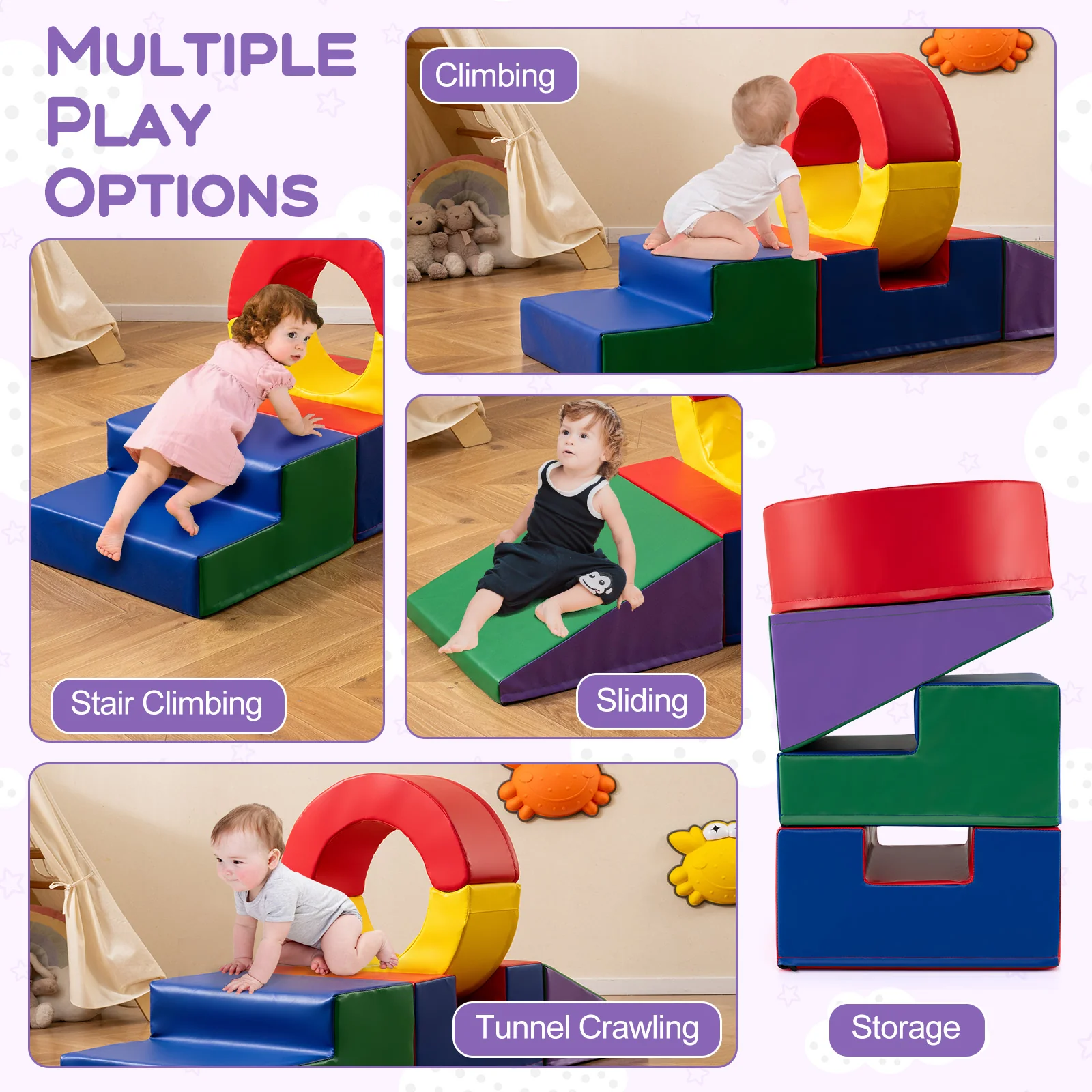 5 Pieces Kids Climbing Toys with PU Leather Cover, Multicolor - Image 7