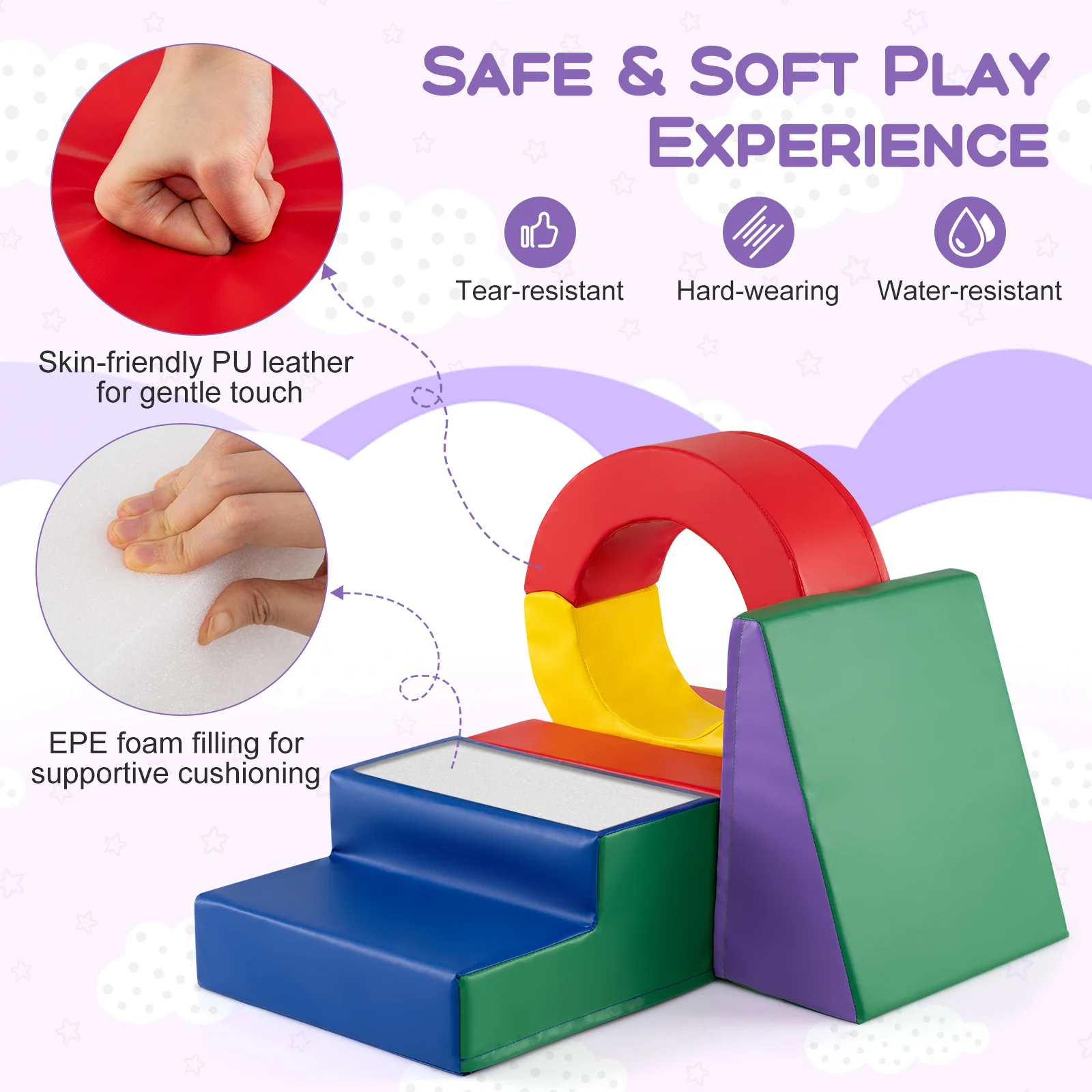 5 Pieces Kids Climbing Toys with PU Leather Cover, Multicolor - Image 9
