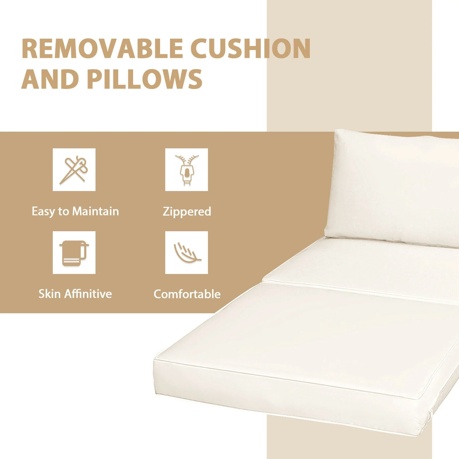 5 Pieces Patio Rattan Furniture Set with Cushioned Armless Sofa, White - Image 9