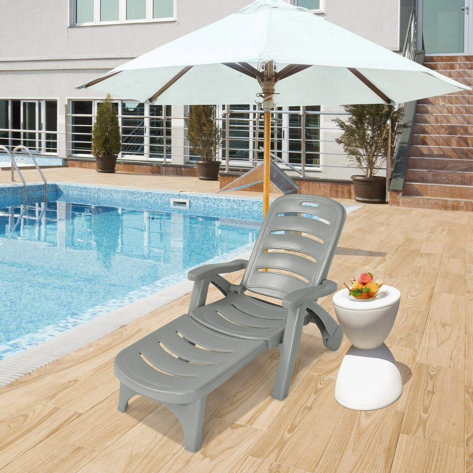 5 Position Adjustable Folding Lounger Chaise Chair, Gray - Image 2