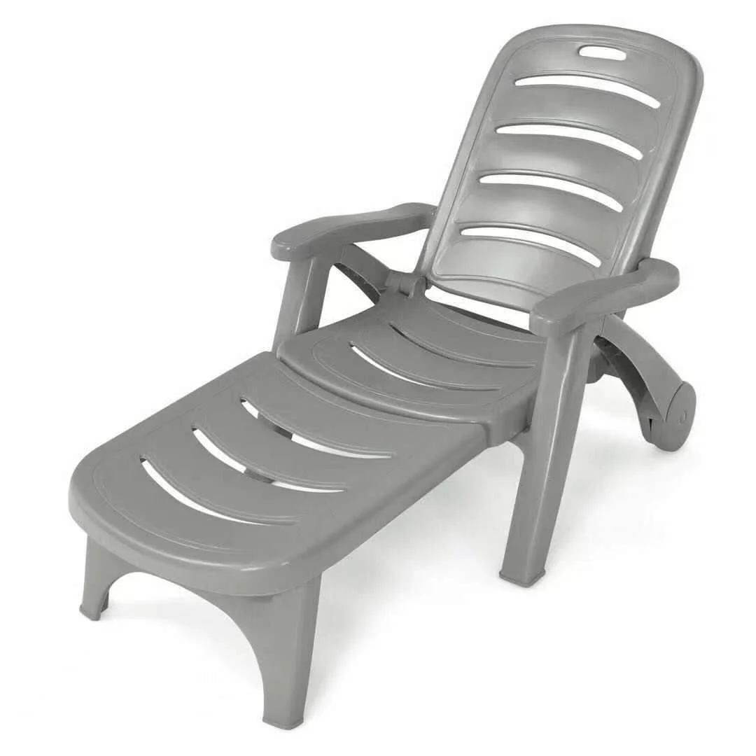 5 Position Adjustable Folding Lounger Chaise Chair, Gray - Image 3