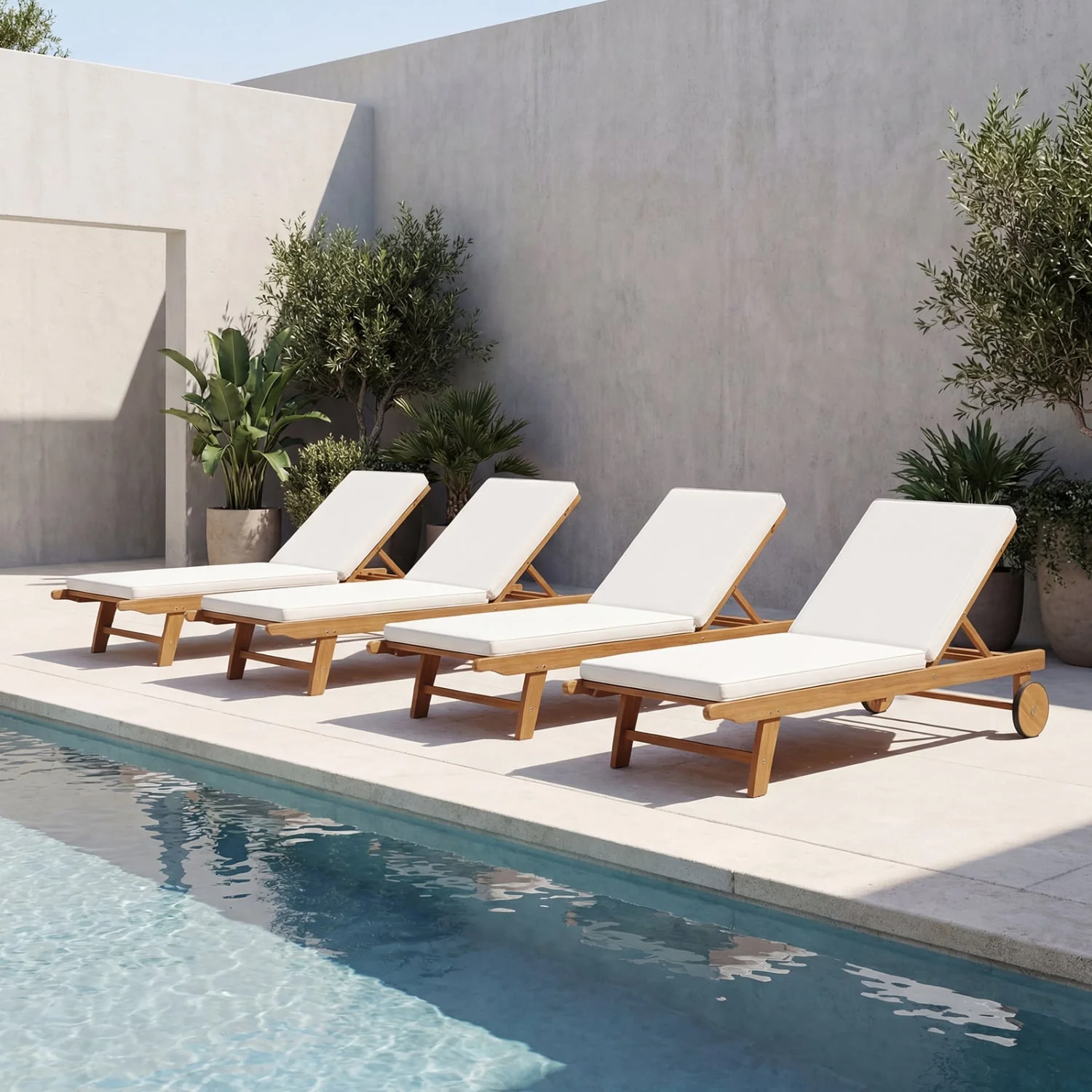 5-Position Adjustable Patio Chaise Lounge with Cushioned Comfort and Wheels, Natural & White - Image 3