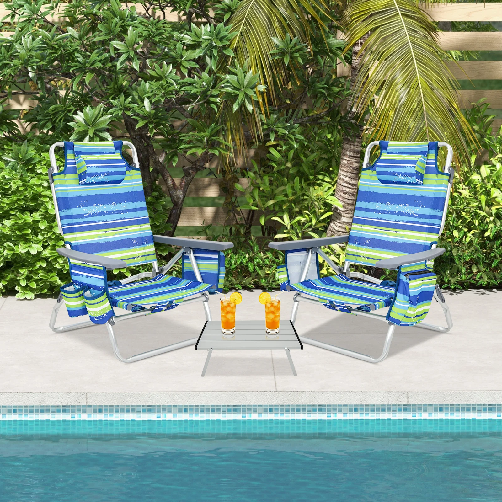 5-Position Folding Backpack Beach Table Chair Set, 2 Packs, Blue - Image 2