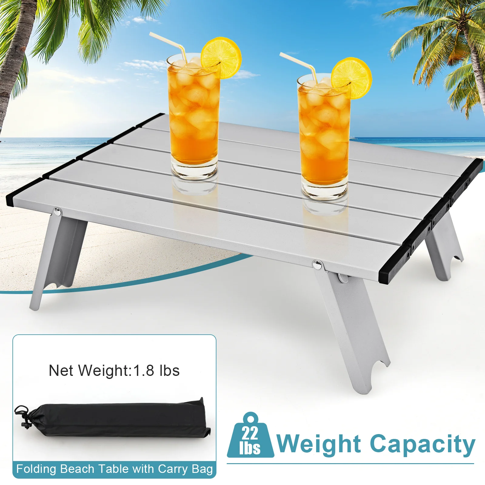 5-Position Folding Backpack Beach Table Chair Set, 2 Packs, Blue - Image 8