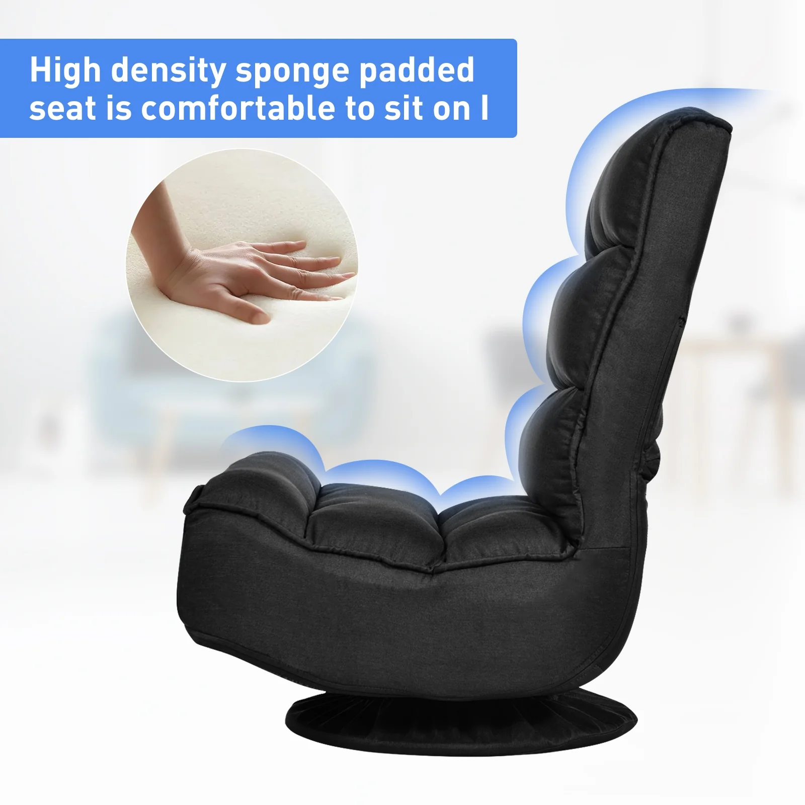 5-Position Folding Floor Gaming Chair, Black - Image 9