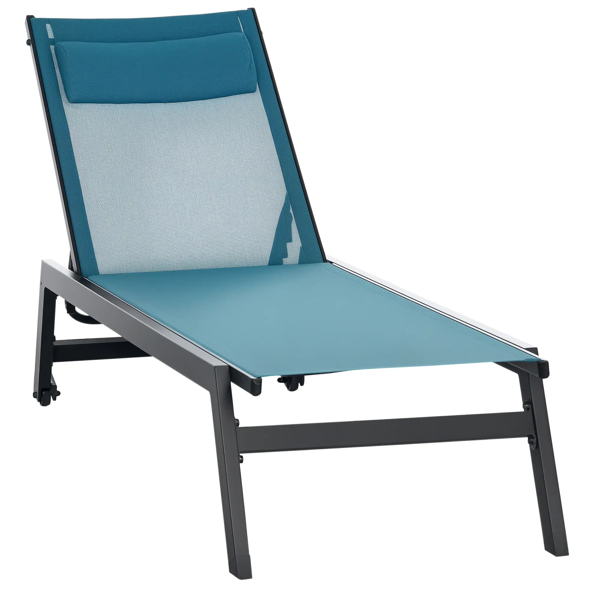 5-Position Tanning Chair With Wheels, Headrest, Aluminum Frame, Blue - Image 11